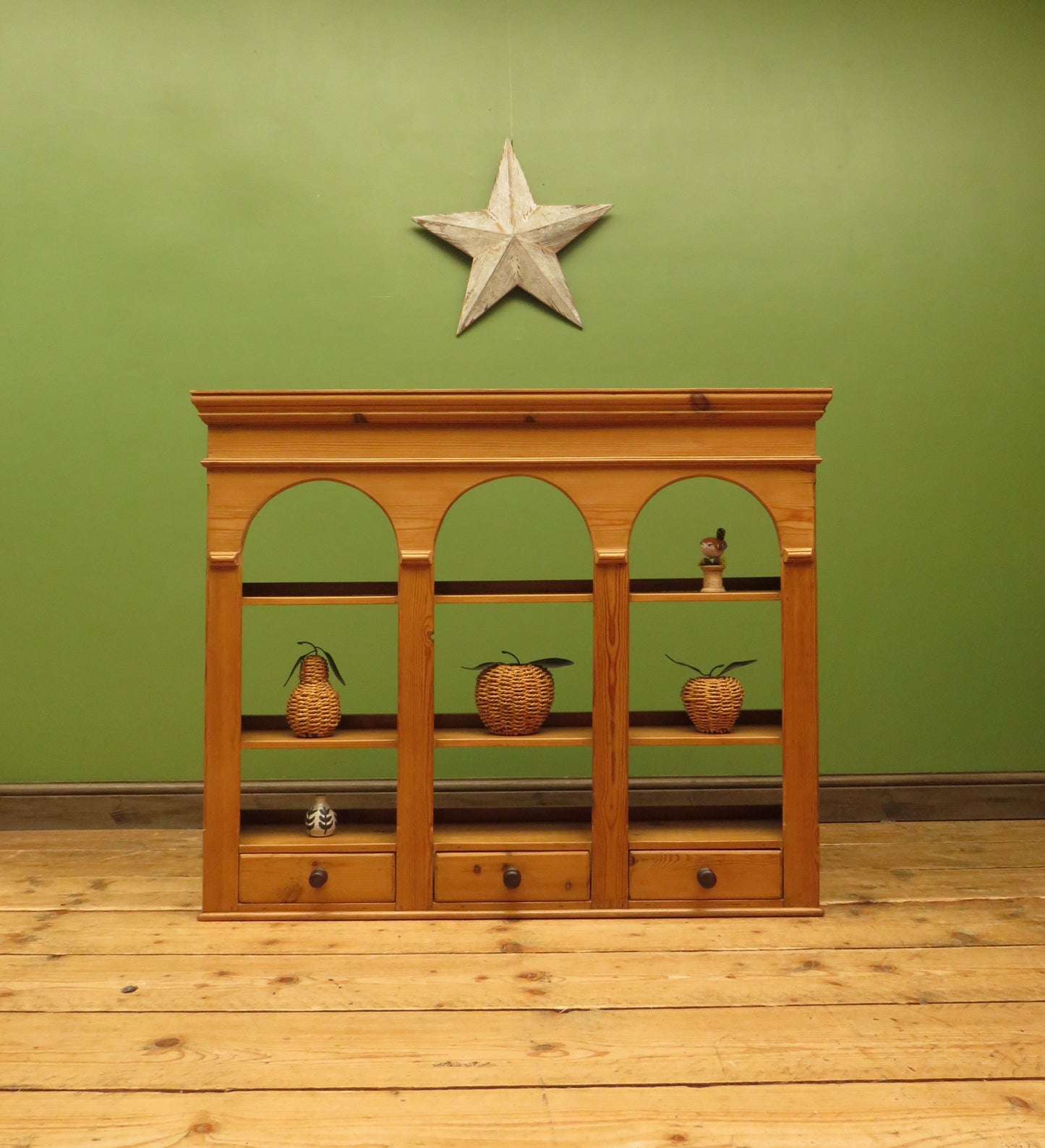 Pine Kitchen Wall Shelf with Small Drawers