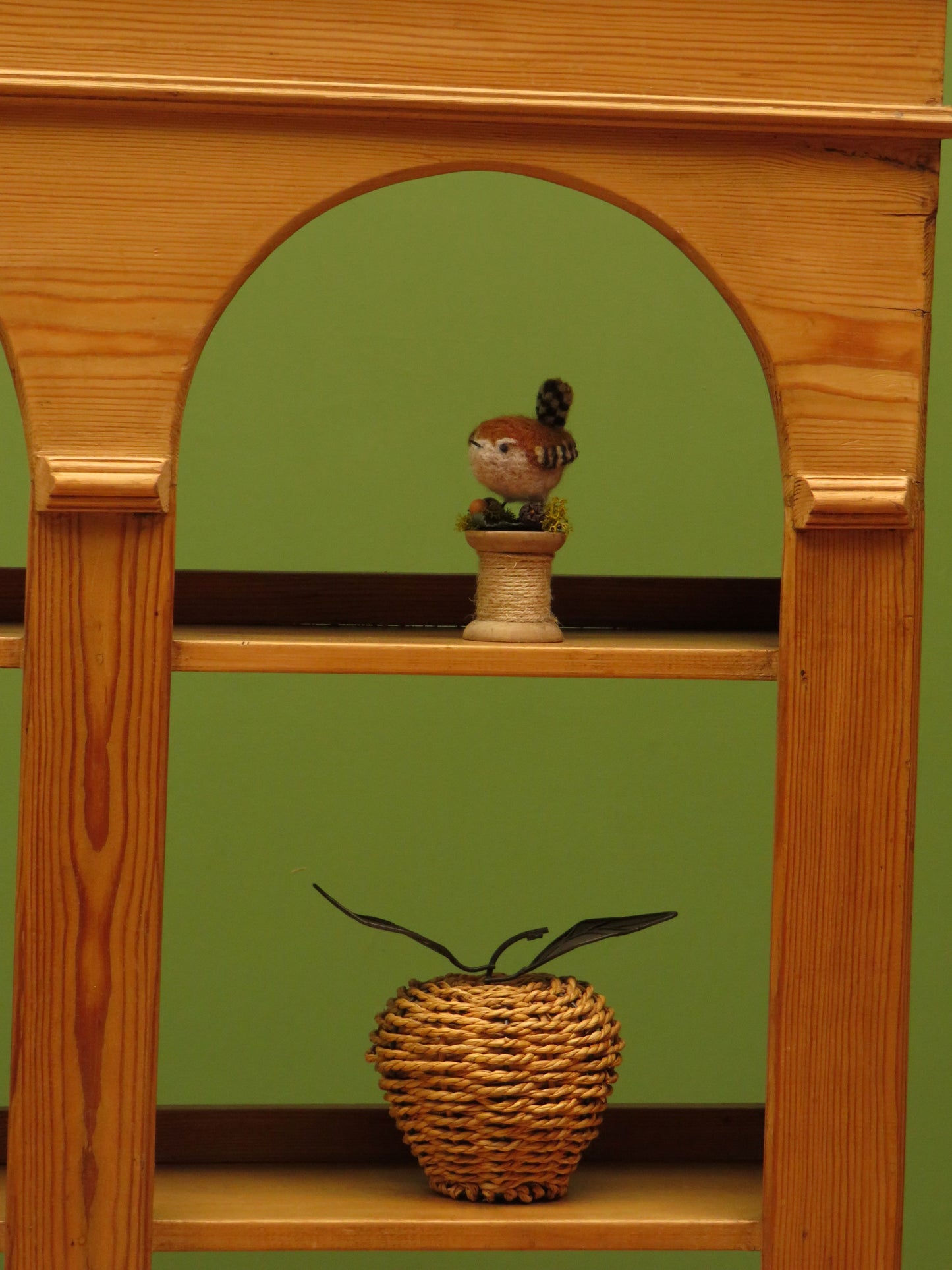Pine Kitchen Wall Shelf with Small Drawers