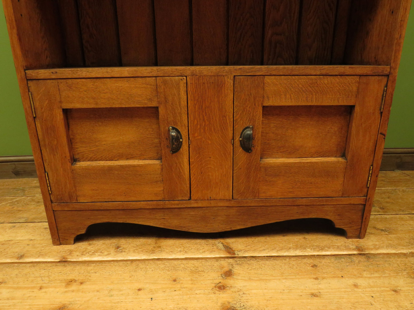 Arts & Crafts Era Oak Book Cabinet with Shelves and Cupboard