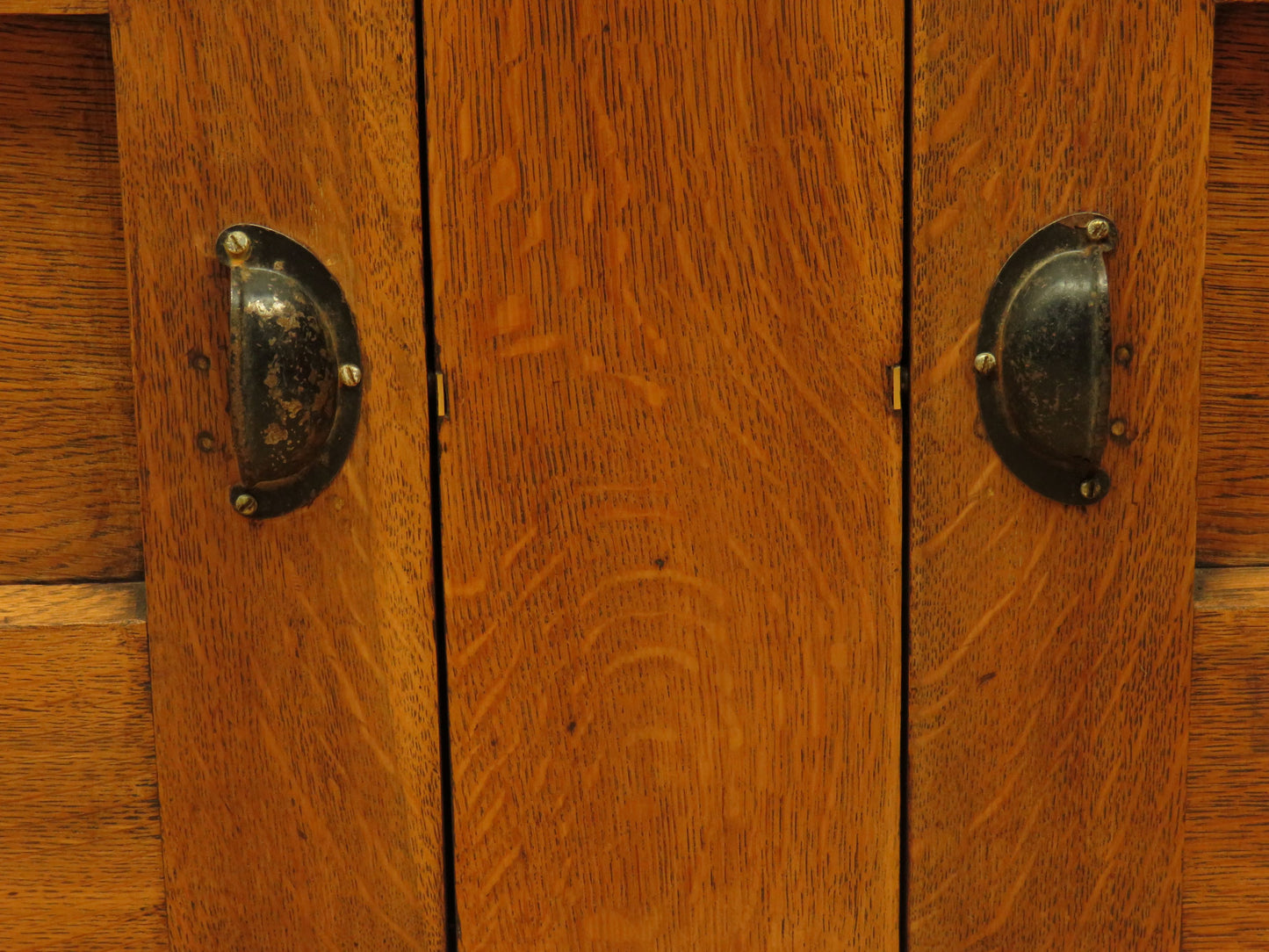 Arts & Crafts Era Oak Book Cabinet with Shelves and Cupboard