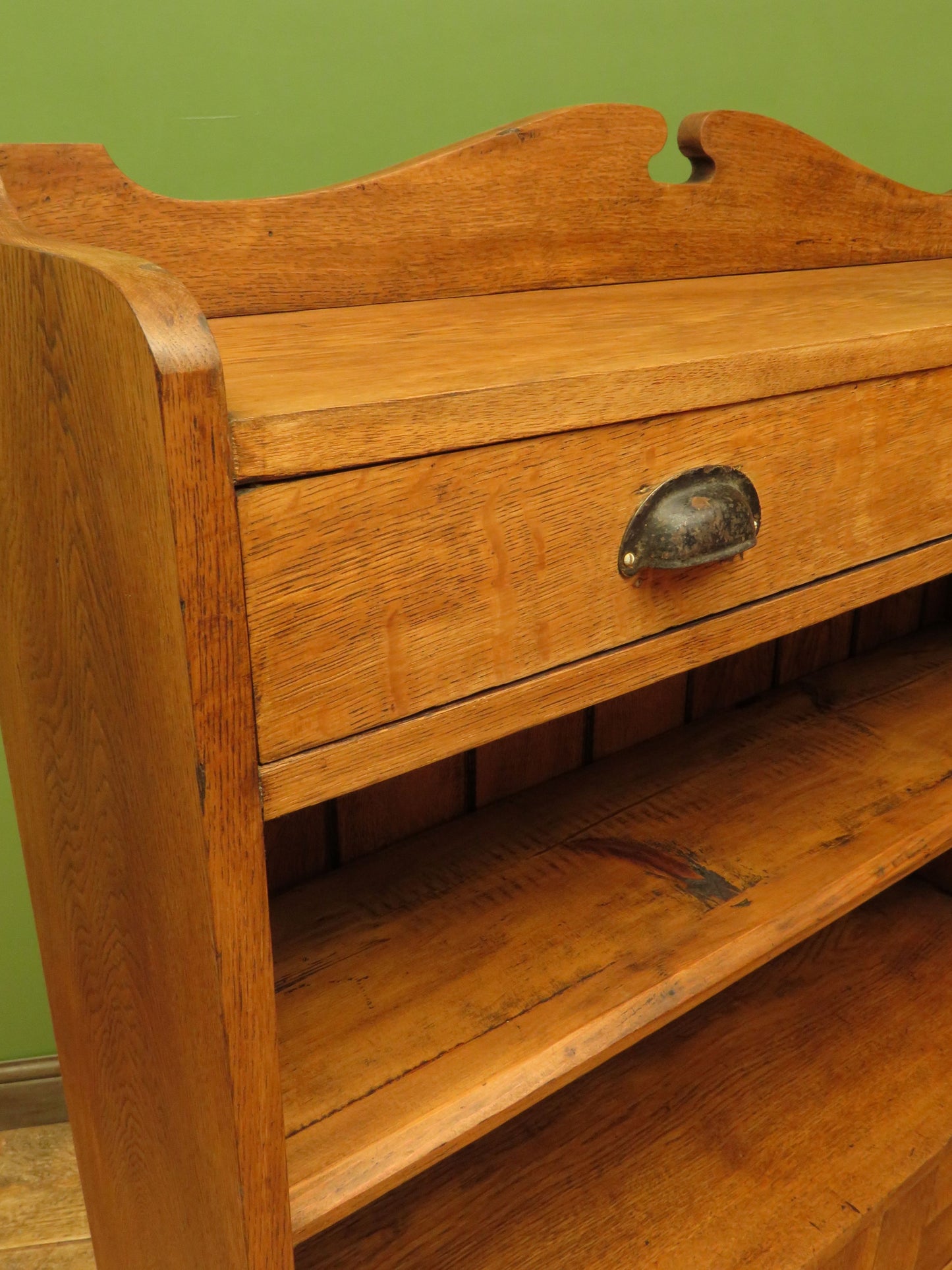 Arts & Crafts Era Oak Book Cabinet with Shelves and Cupboard