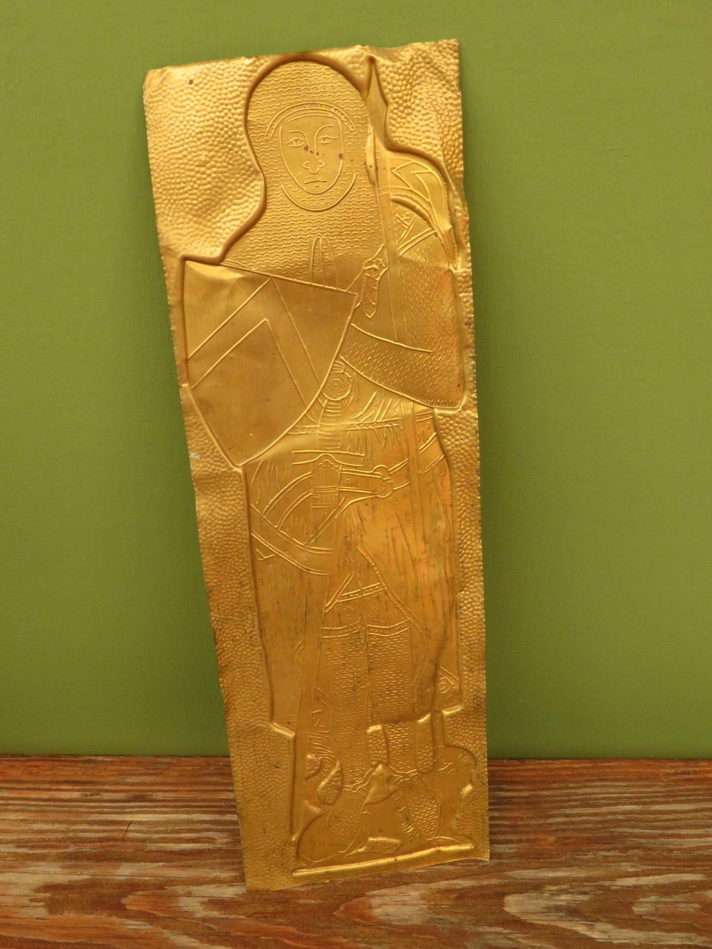 Vintage Brass Rubbing of a Medieval Knight from a Devon Church