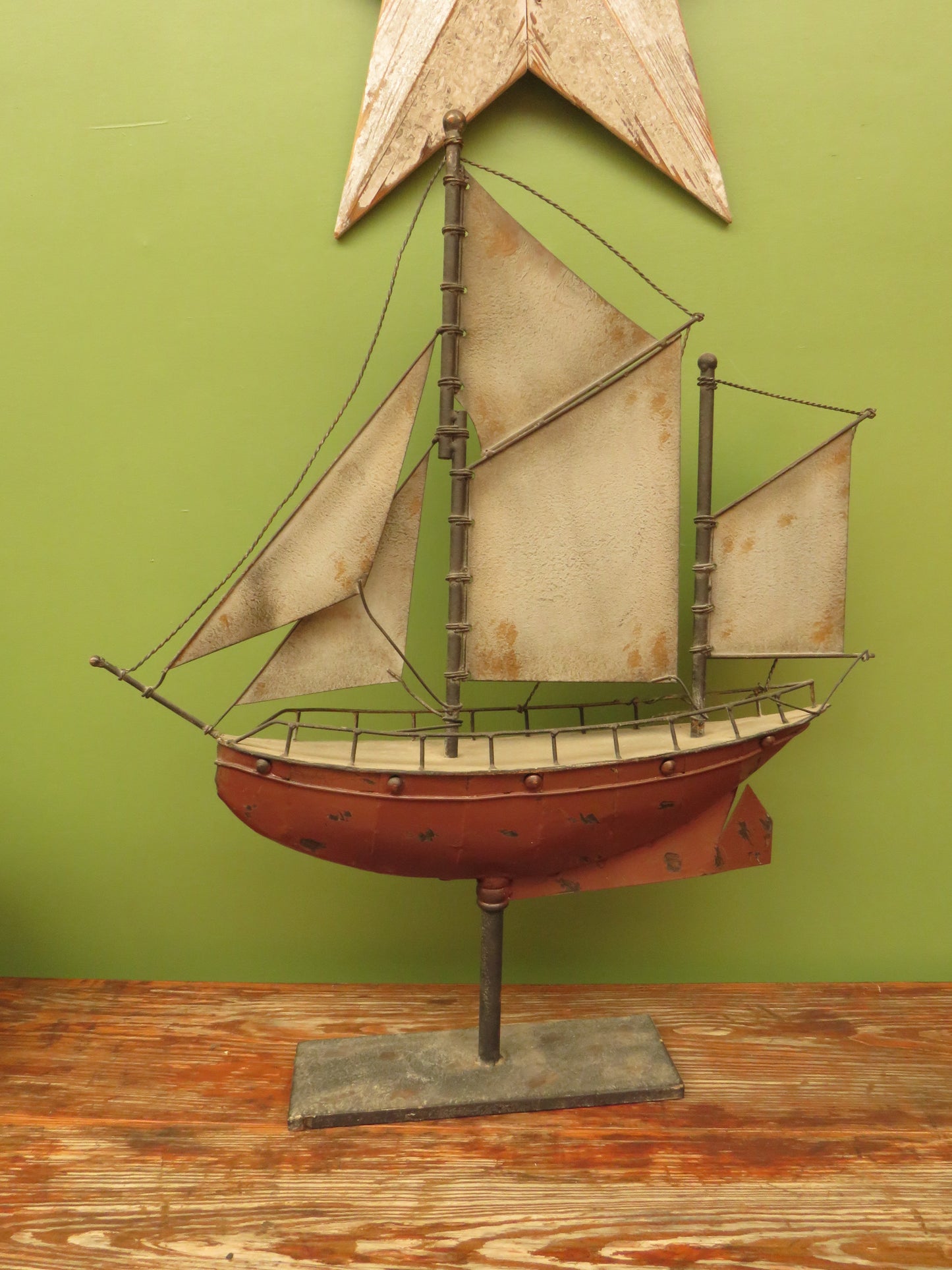 Large Vintage Metal Folk Art Model Ship