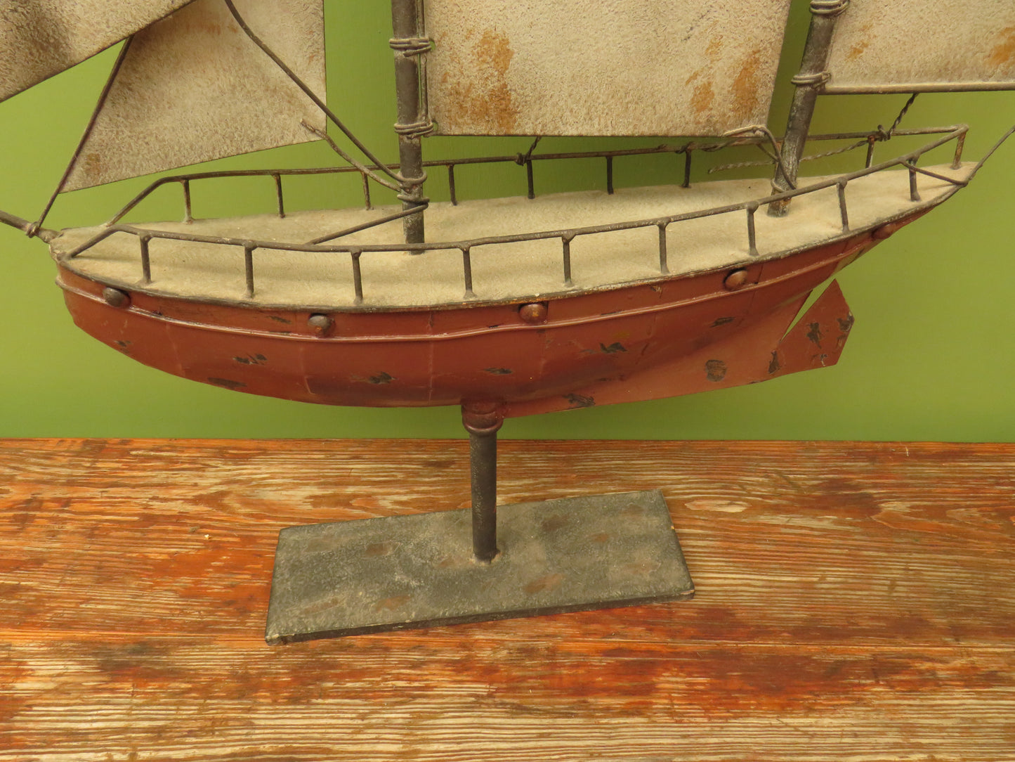 Large Vintage Metal Folk Art Model Ship