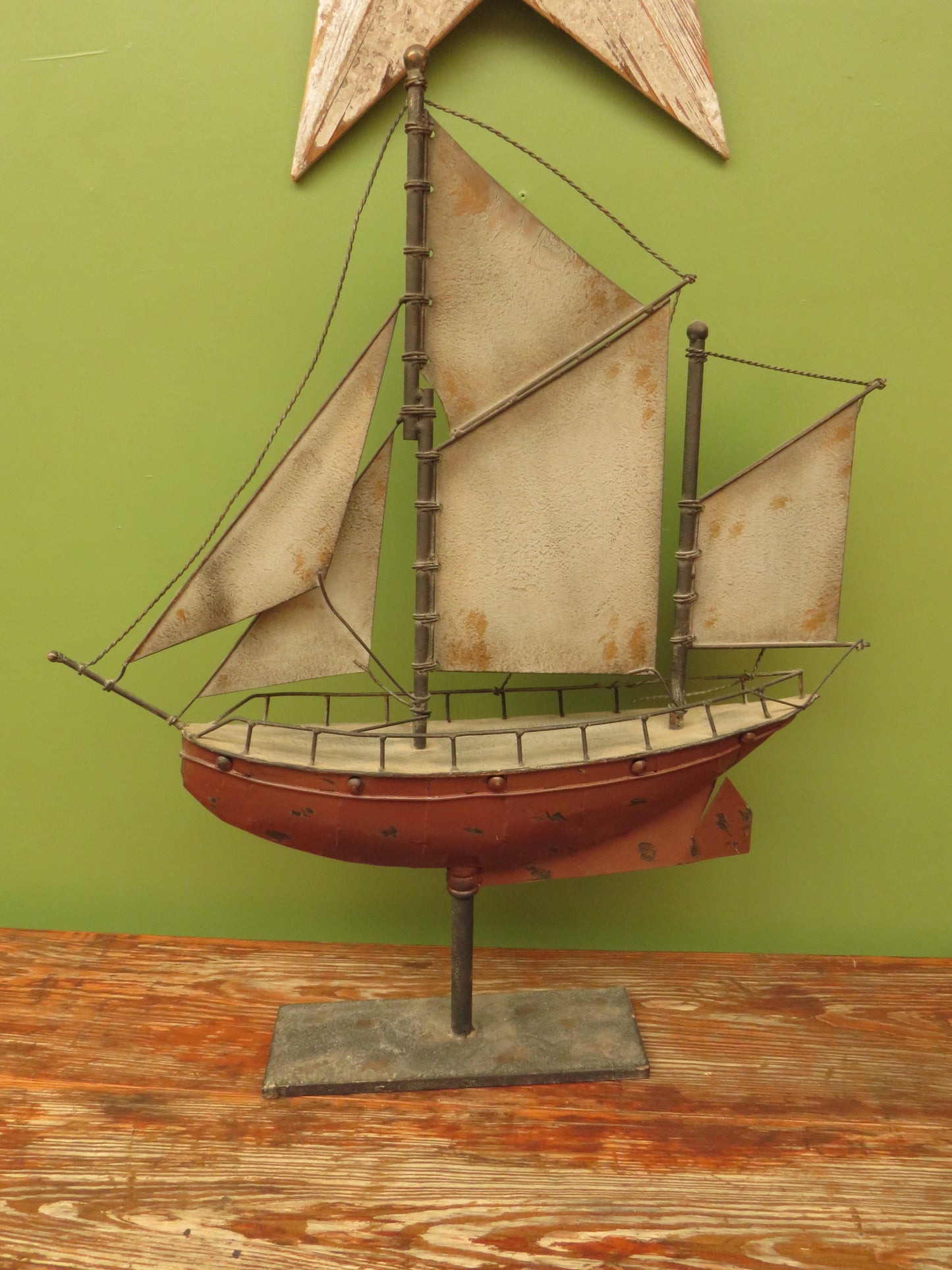 Large Vintage Metal Folk Art Model Ship