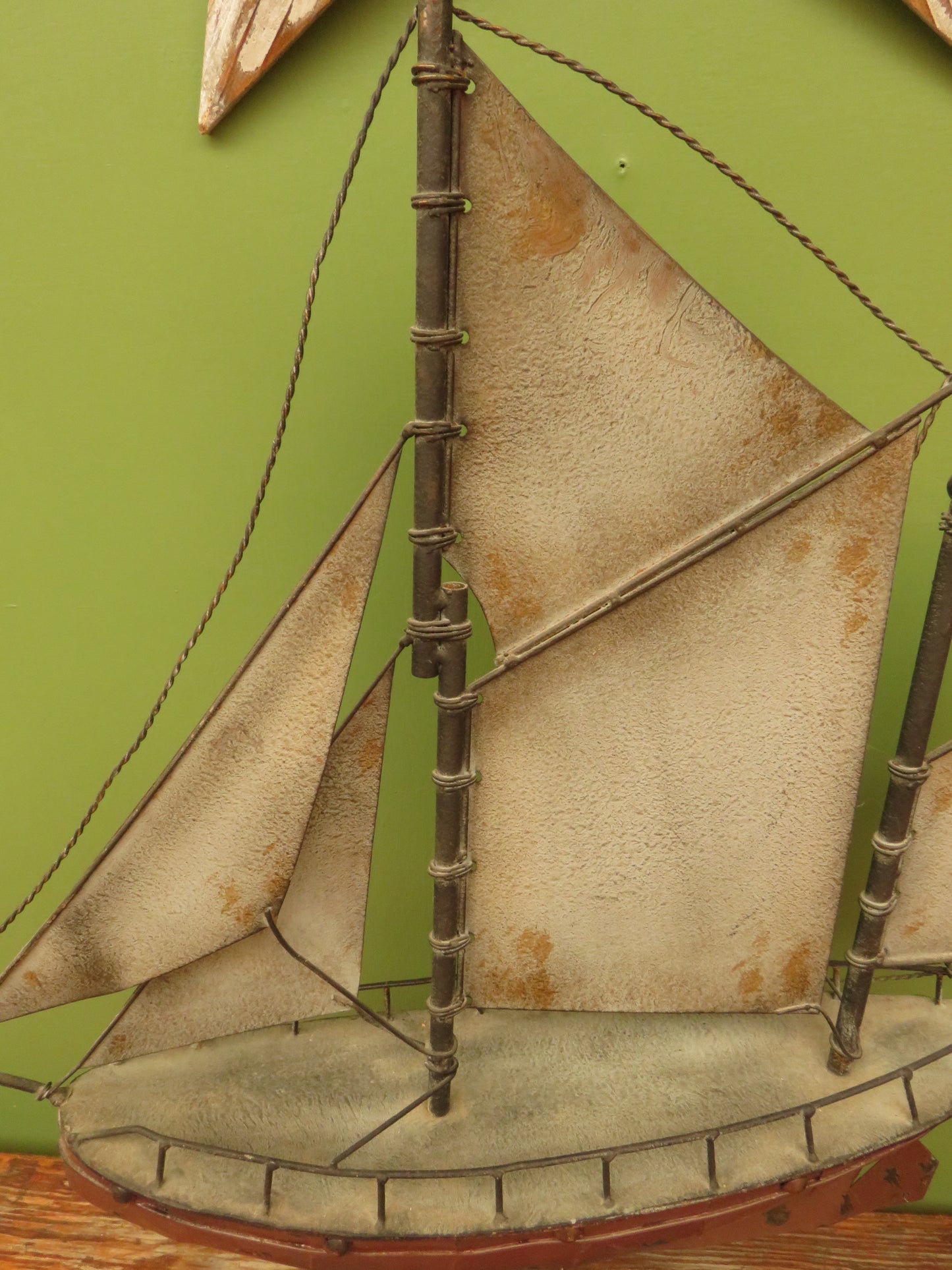 Large Vintage Metal Folk Art Model Ship