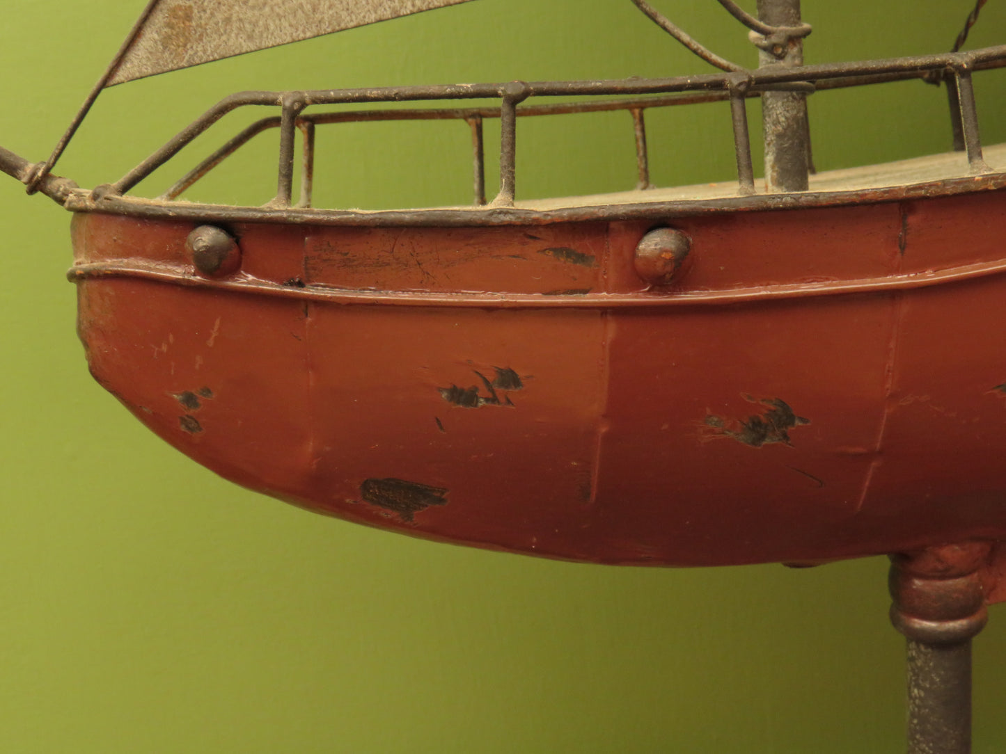 Large Vintage Metal Folk Art Model Ship