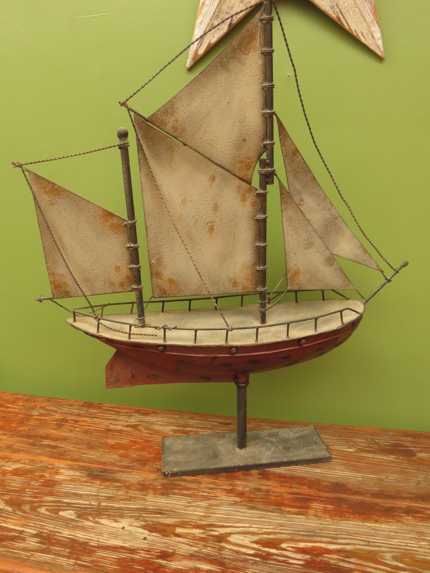Large Vintage Metal Folk Art Model Ship