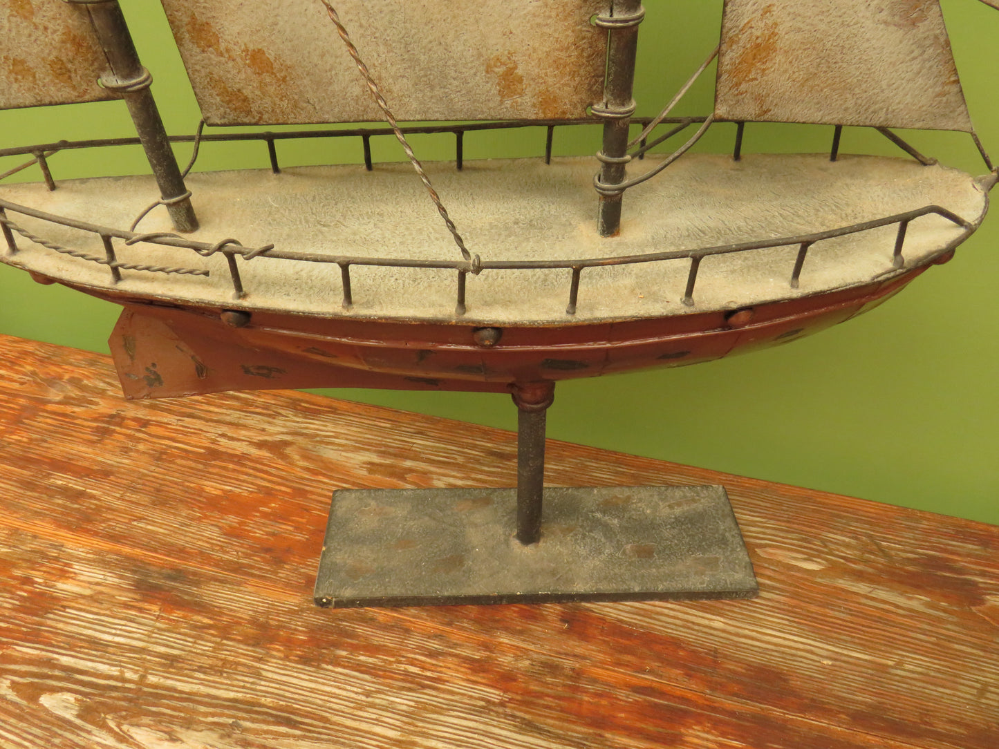 Large Vintage Metal Folk Art Model Ship