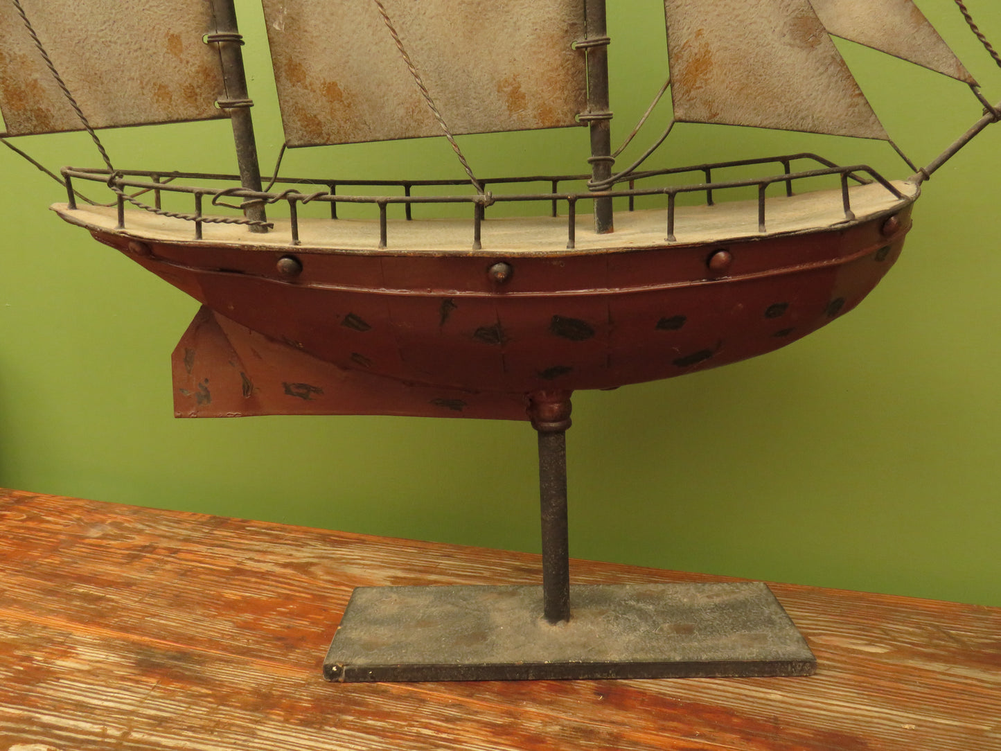 Large Vintage Metal Folk Art Model Ship