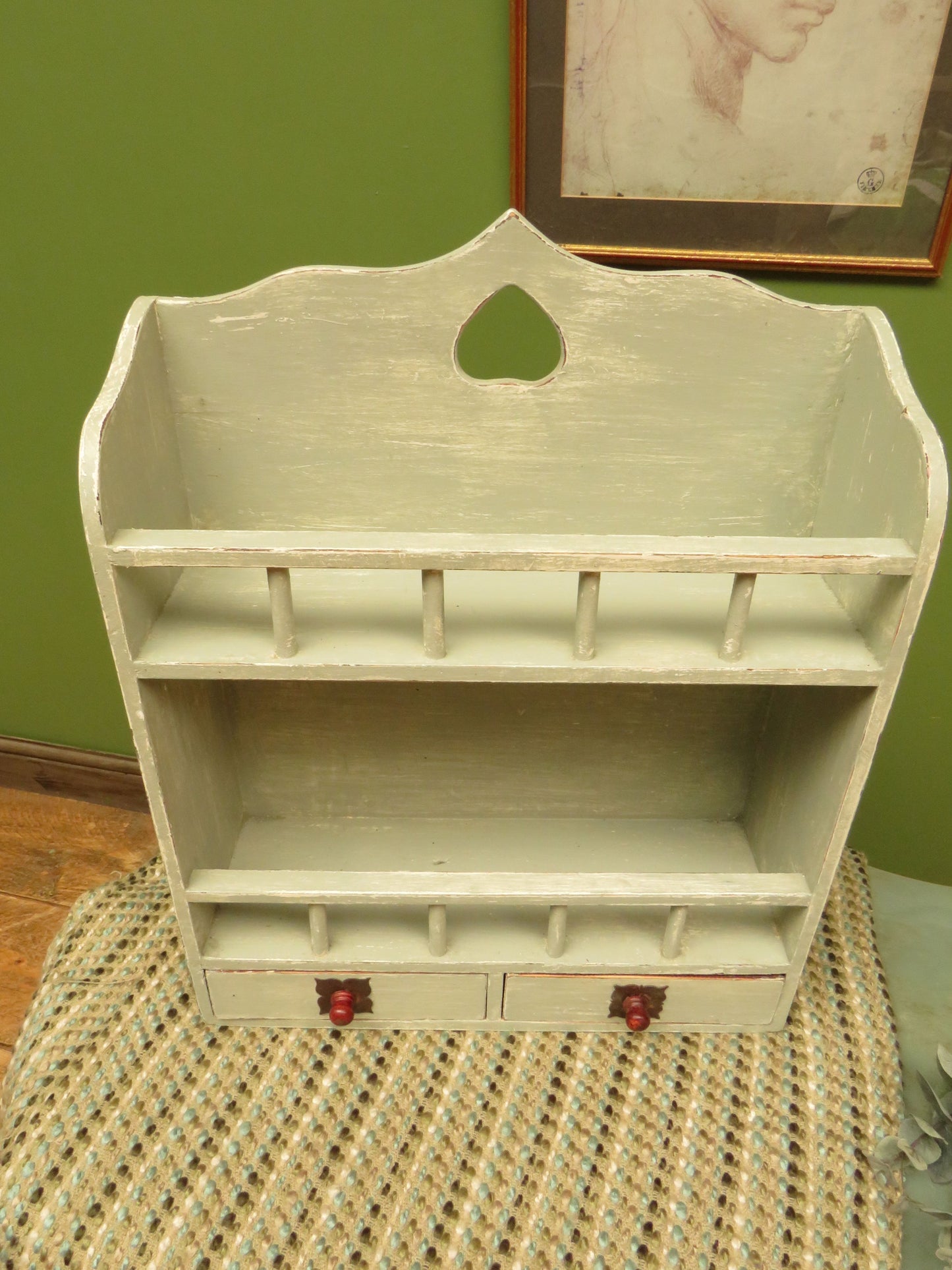 Small Painted Wall Shelf Unit with drawers