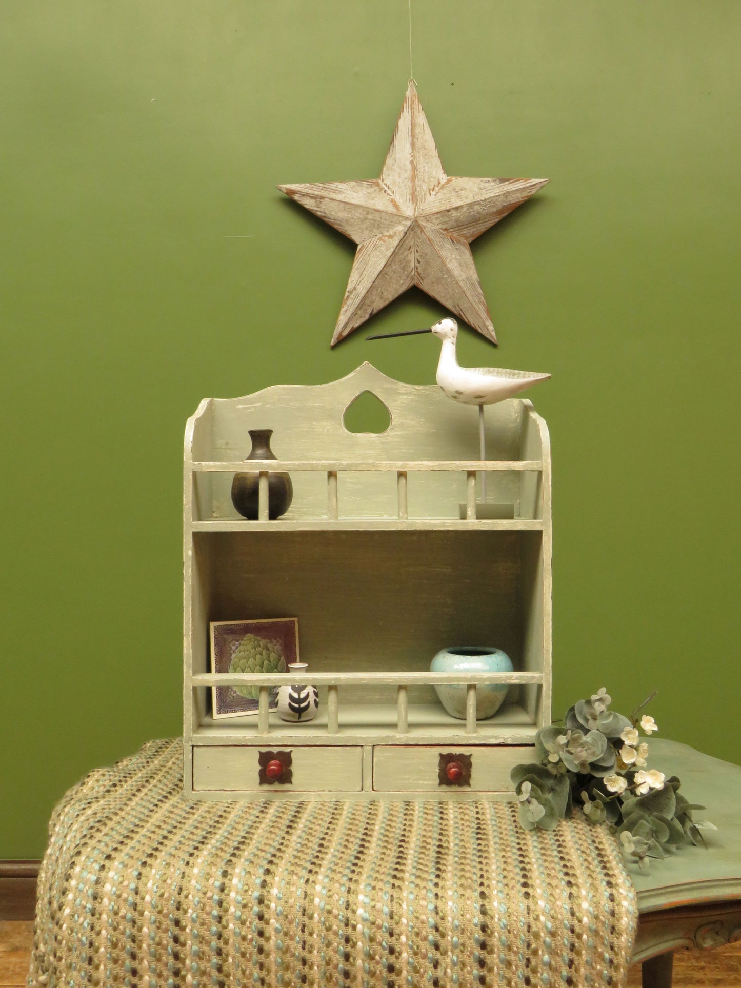 Small Painted Wall Shelf Unit with drawers