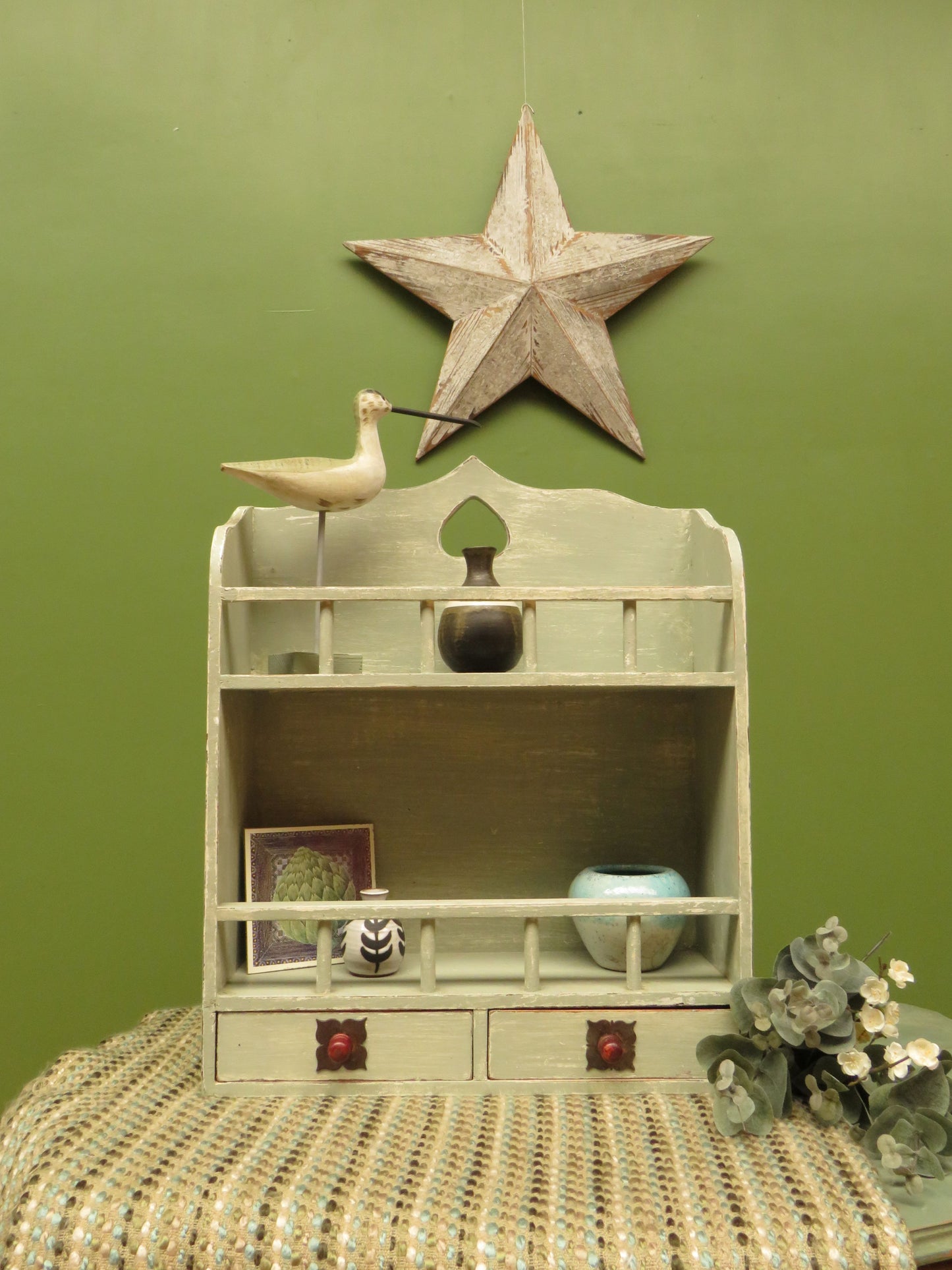 Small Painted Wall Shelf Unit with drawers