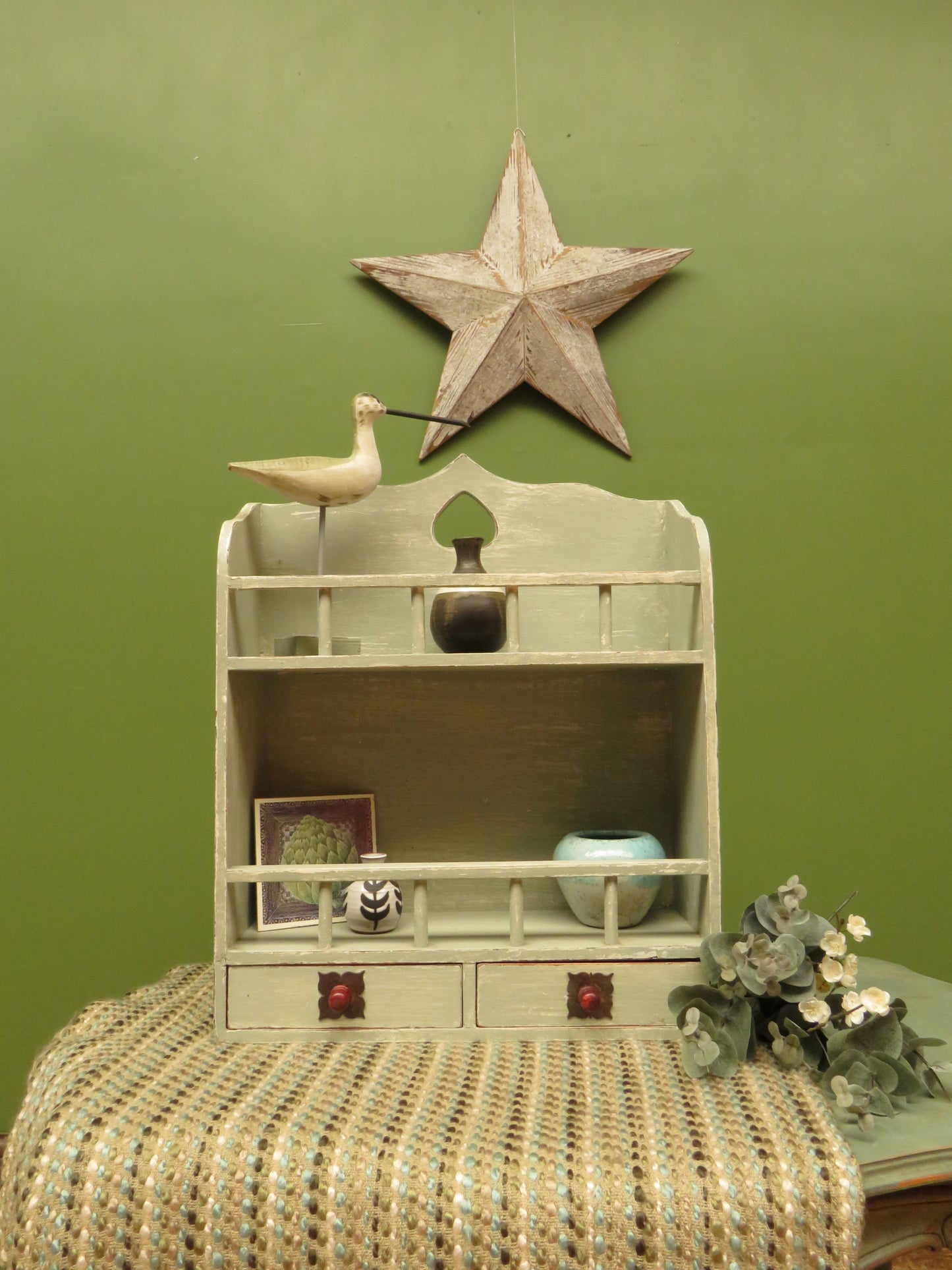 Small Painted Wall Shelf Unit with drawers