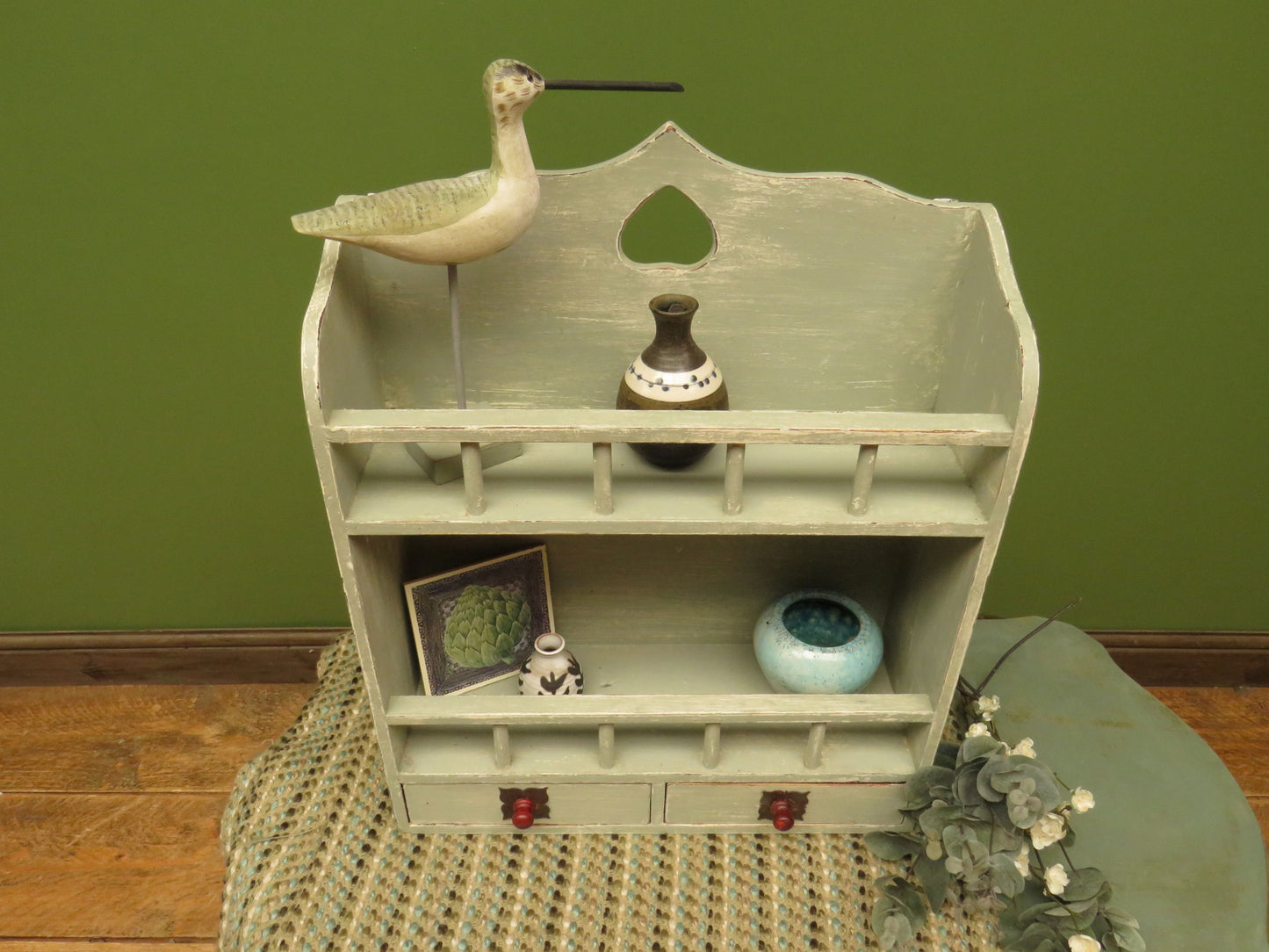 Small Painted Wall Shelf Unit with drawers