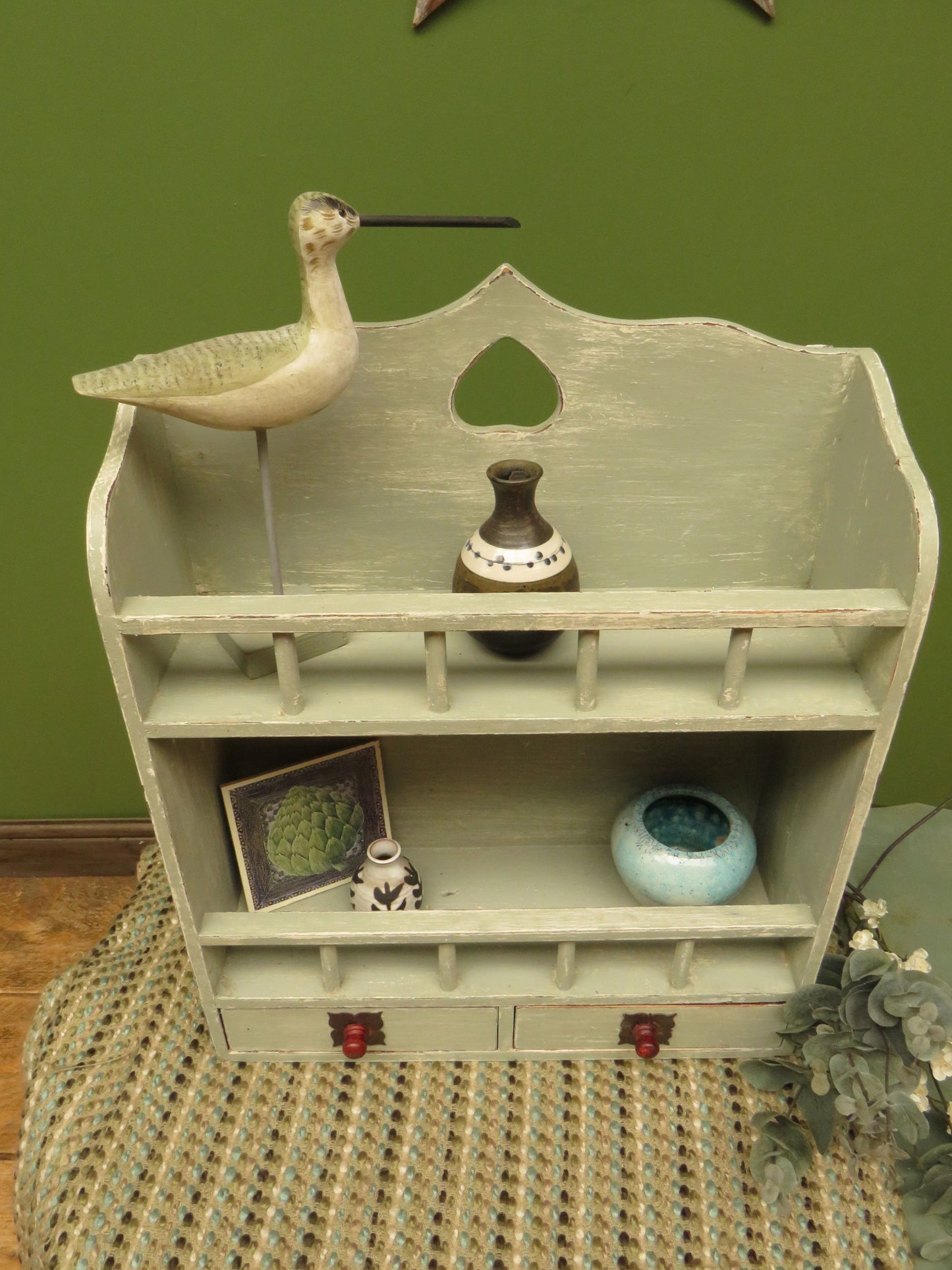 Small Painted Wall Shelf Unit with drawers