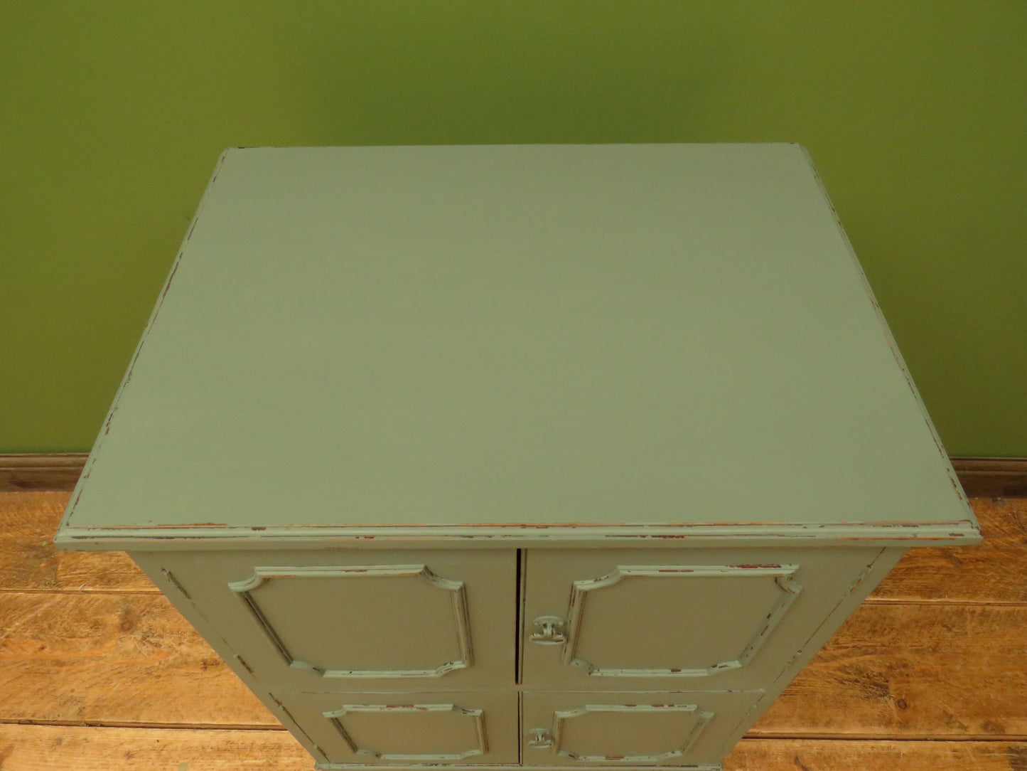 Small Green Painted Storage Cupboard with four doors