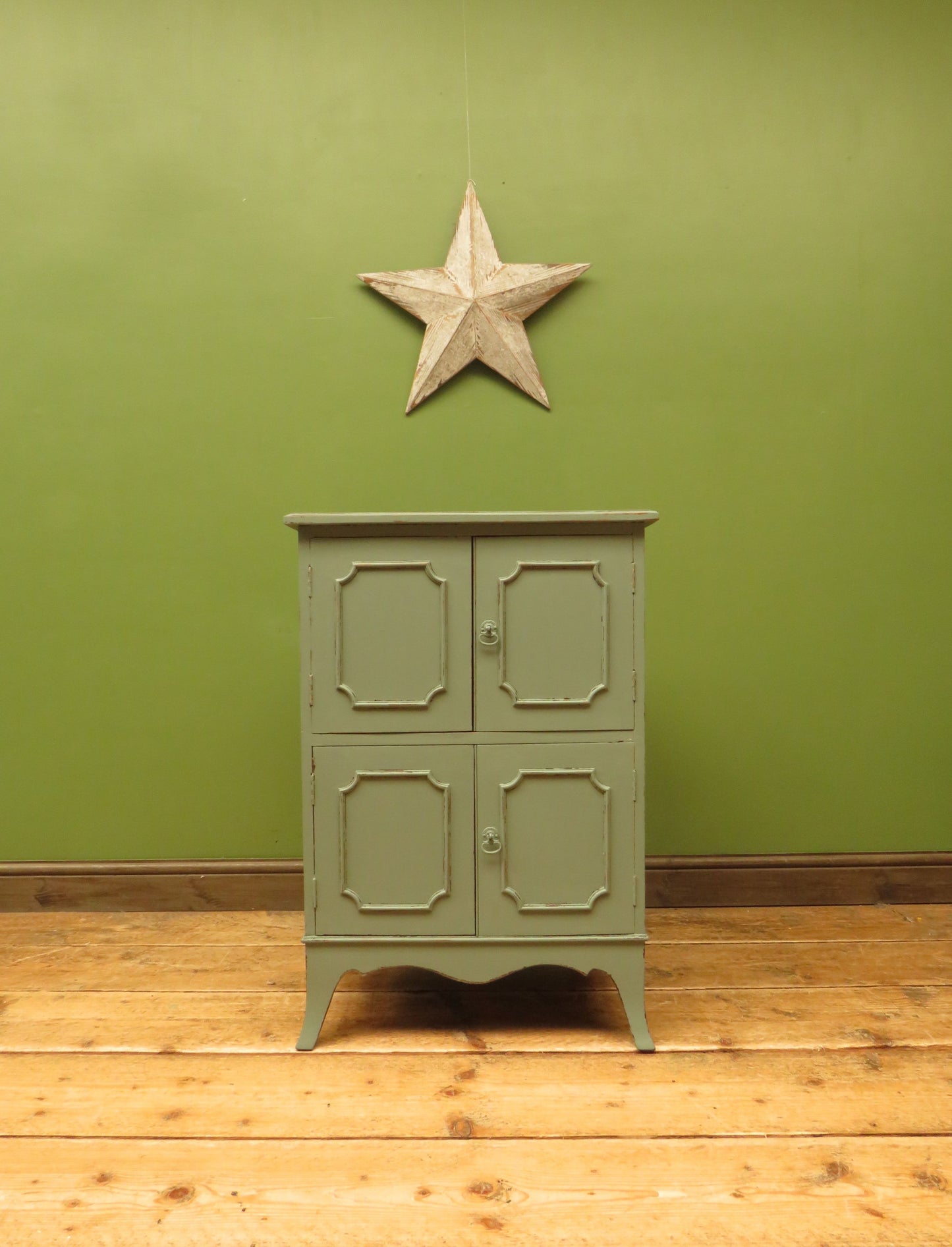 Small Green Painted Storage Cupboard with four doors