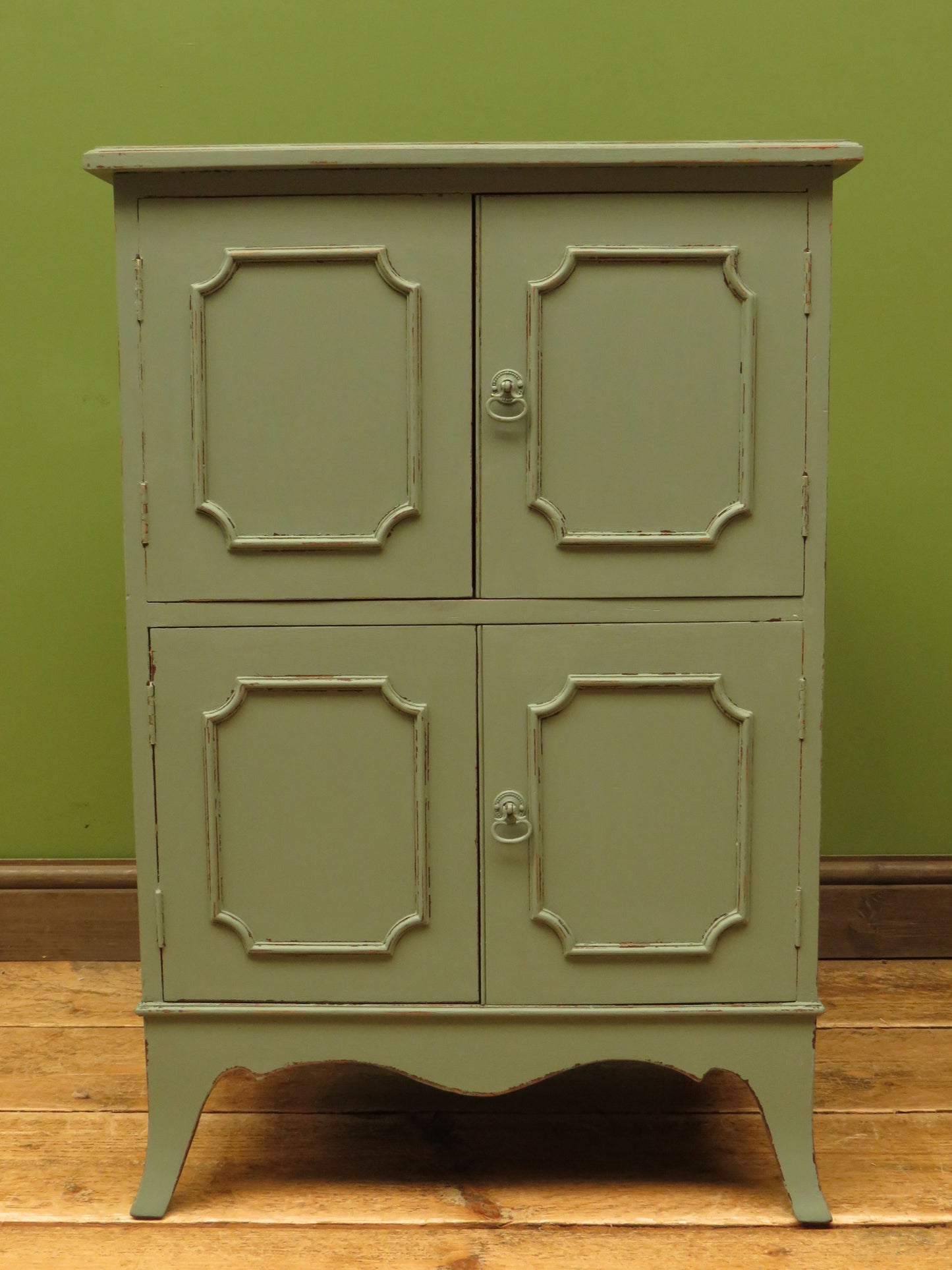 Small Green Painted Storage Cupboard with four doors