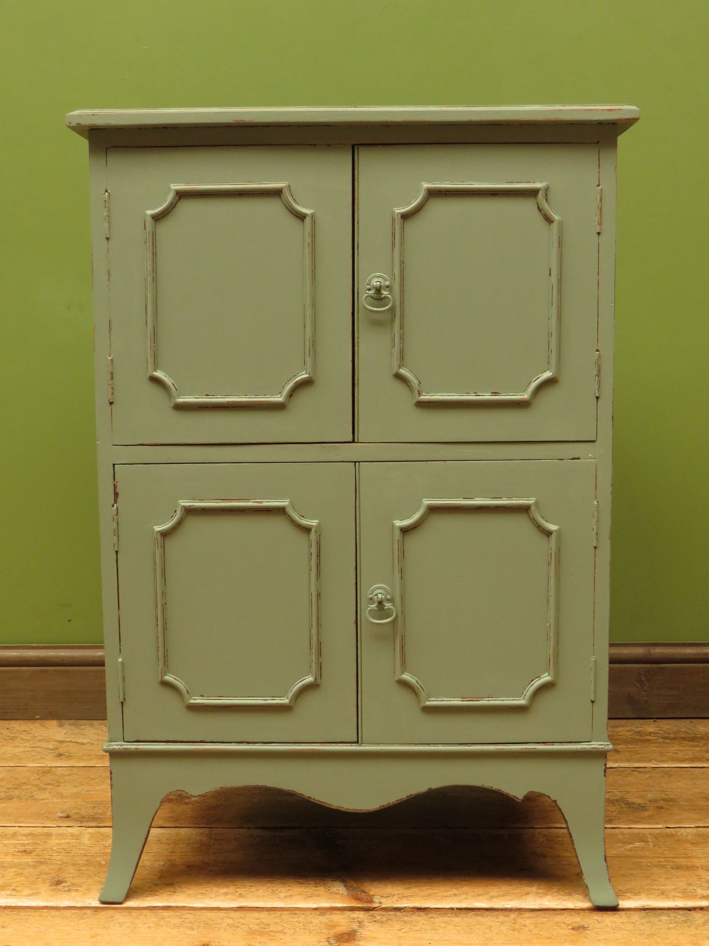 Small Green Painted Storage Cupboard with four doors