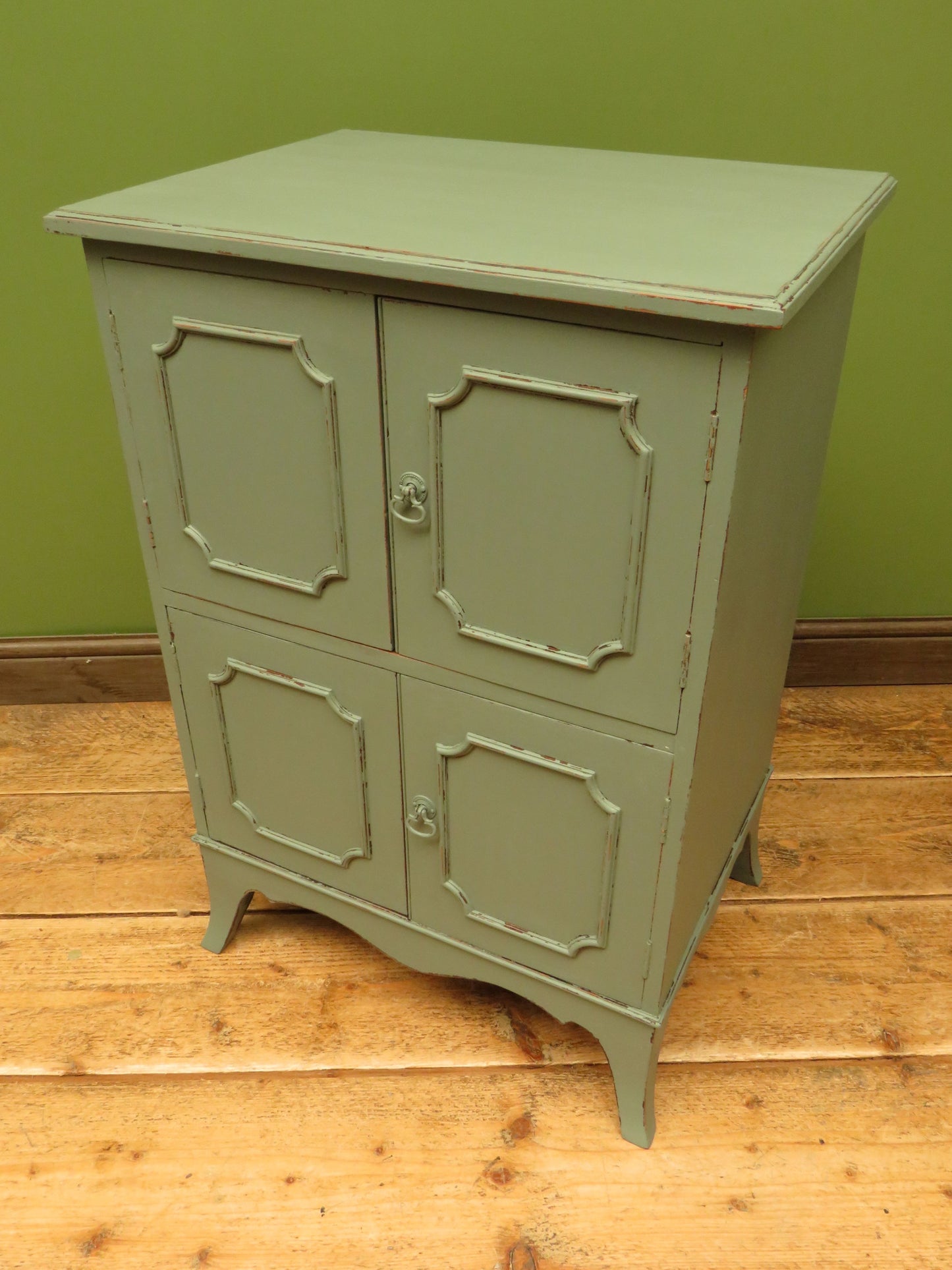 Small Green Painted Storage Cupboard with four doors