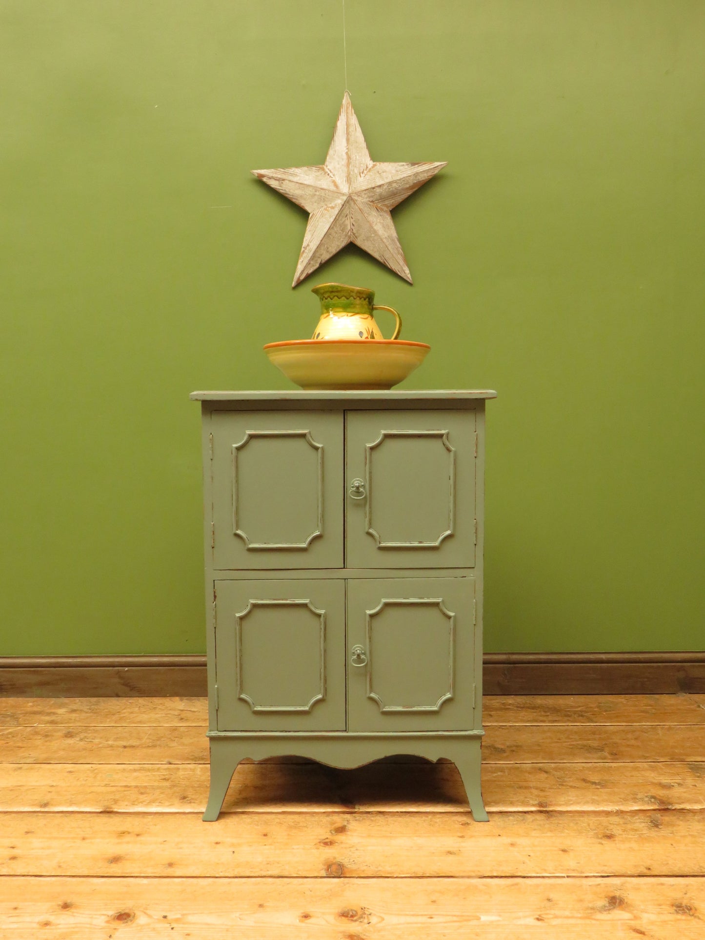 Small Green Painted Storage Cupboard with four doors