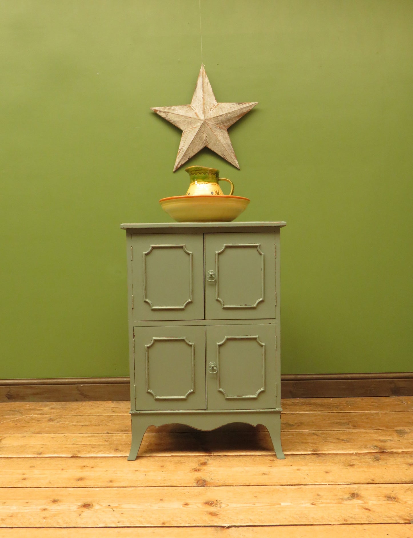 Small Green Painted Storage Cupboard with four doors