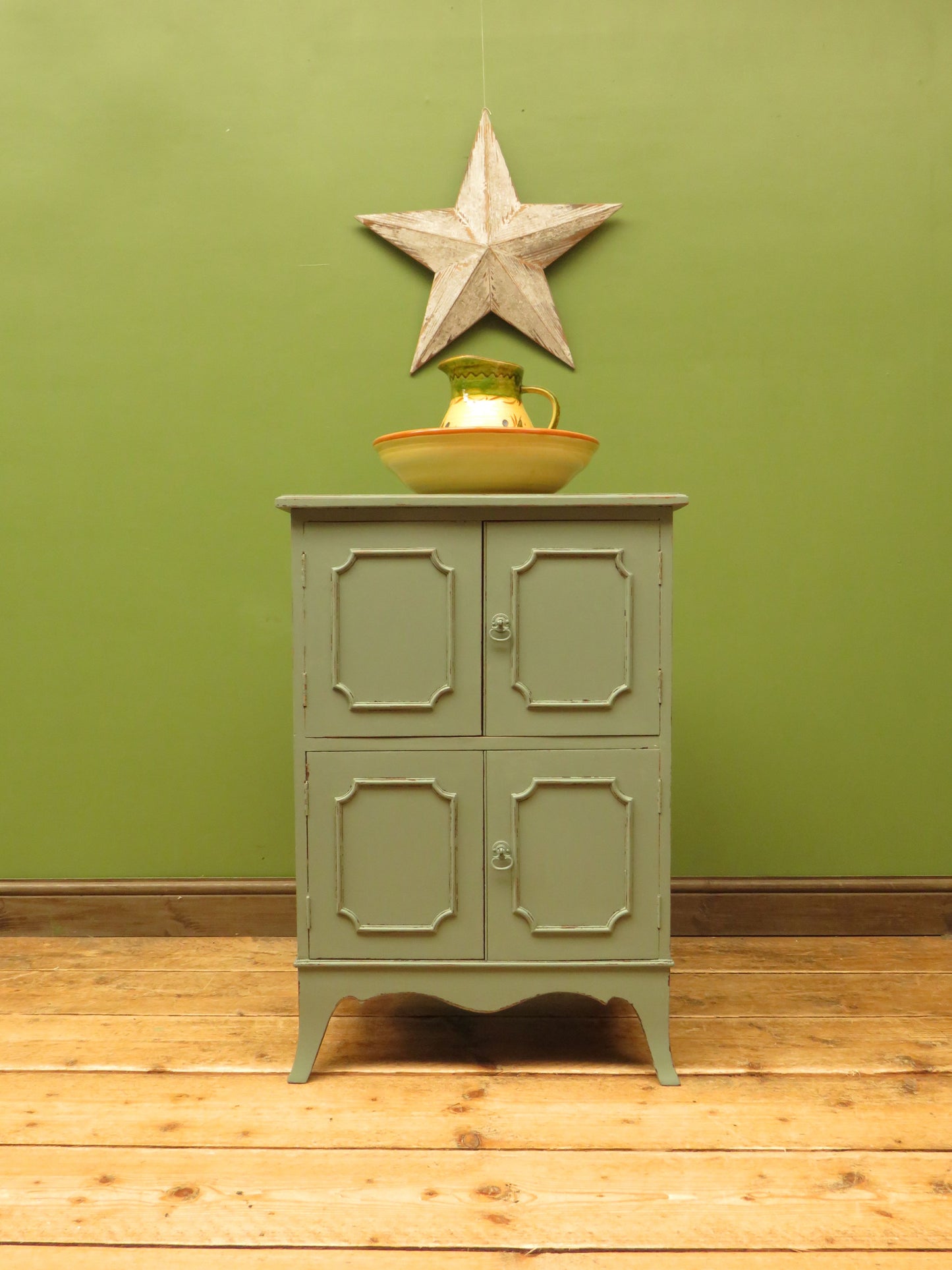 Small Green Painted Storage Cupboard with four doors