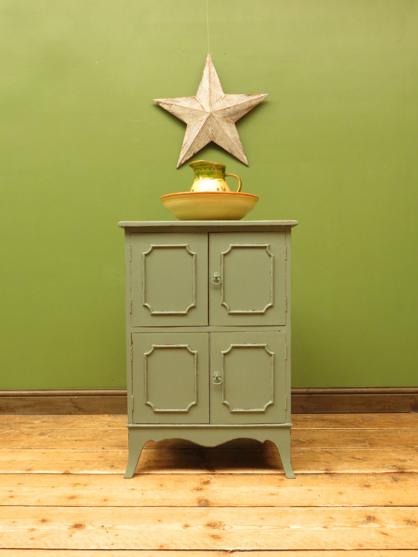 Small Green Painted Storage Cupboard with four doors