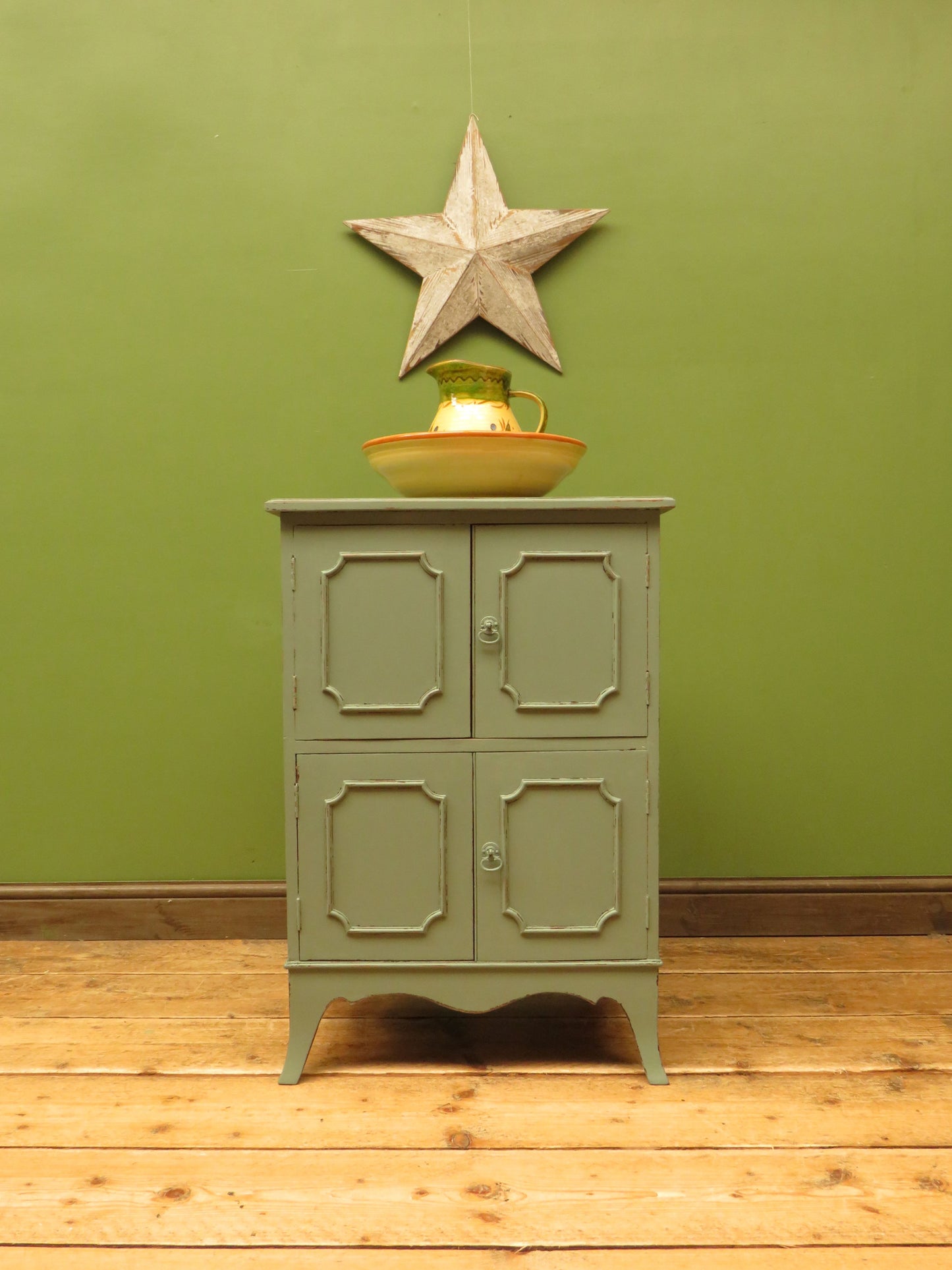 Small Green Painted Storage Cupboard with four doors