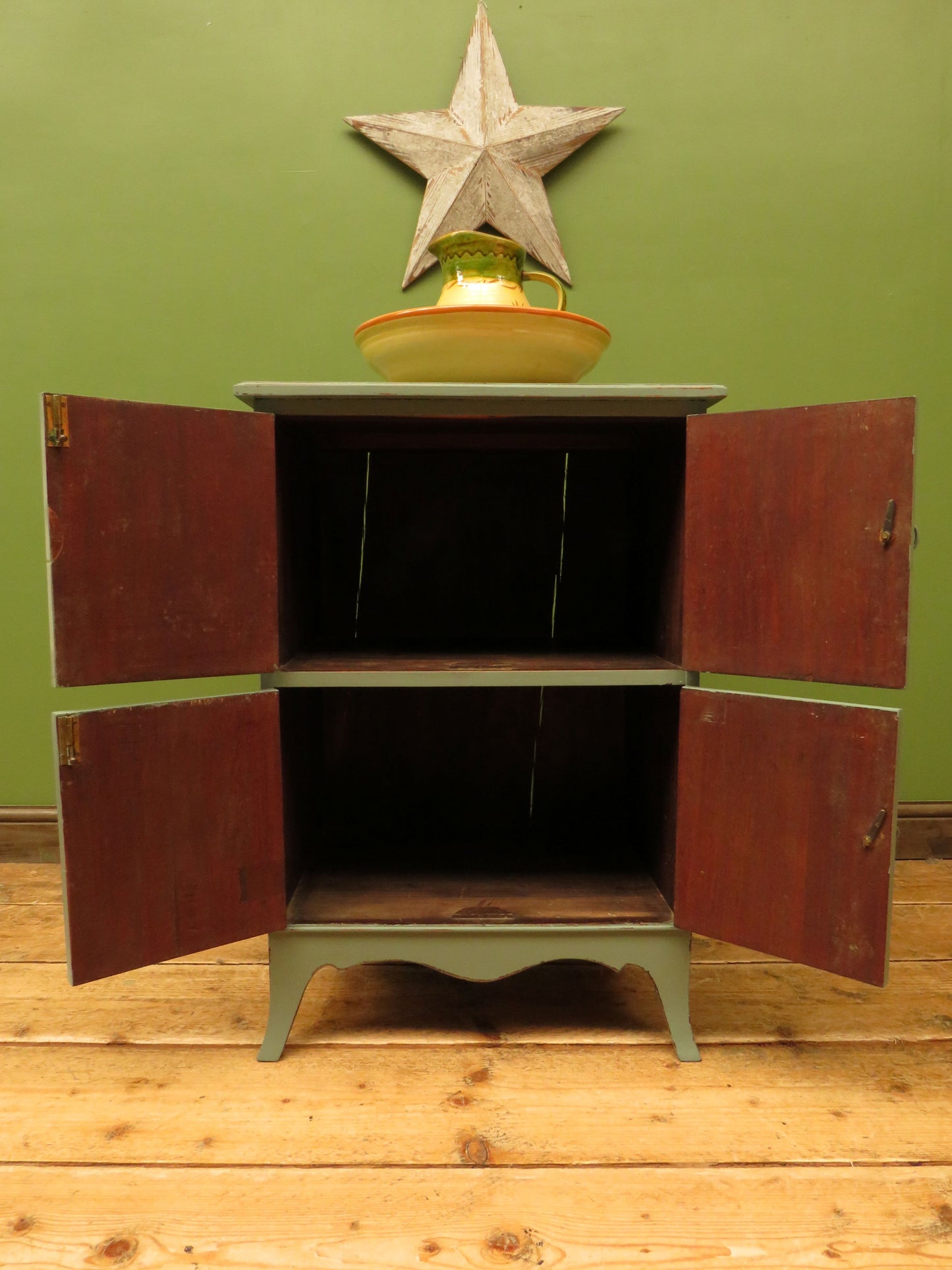 Small Green Painted Storage Cupboard with four doors