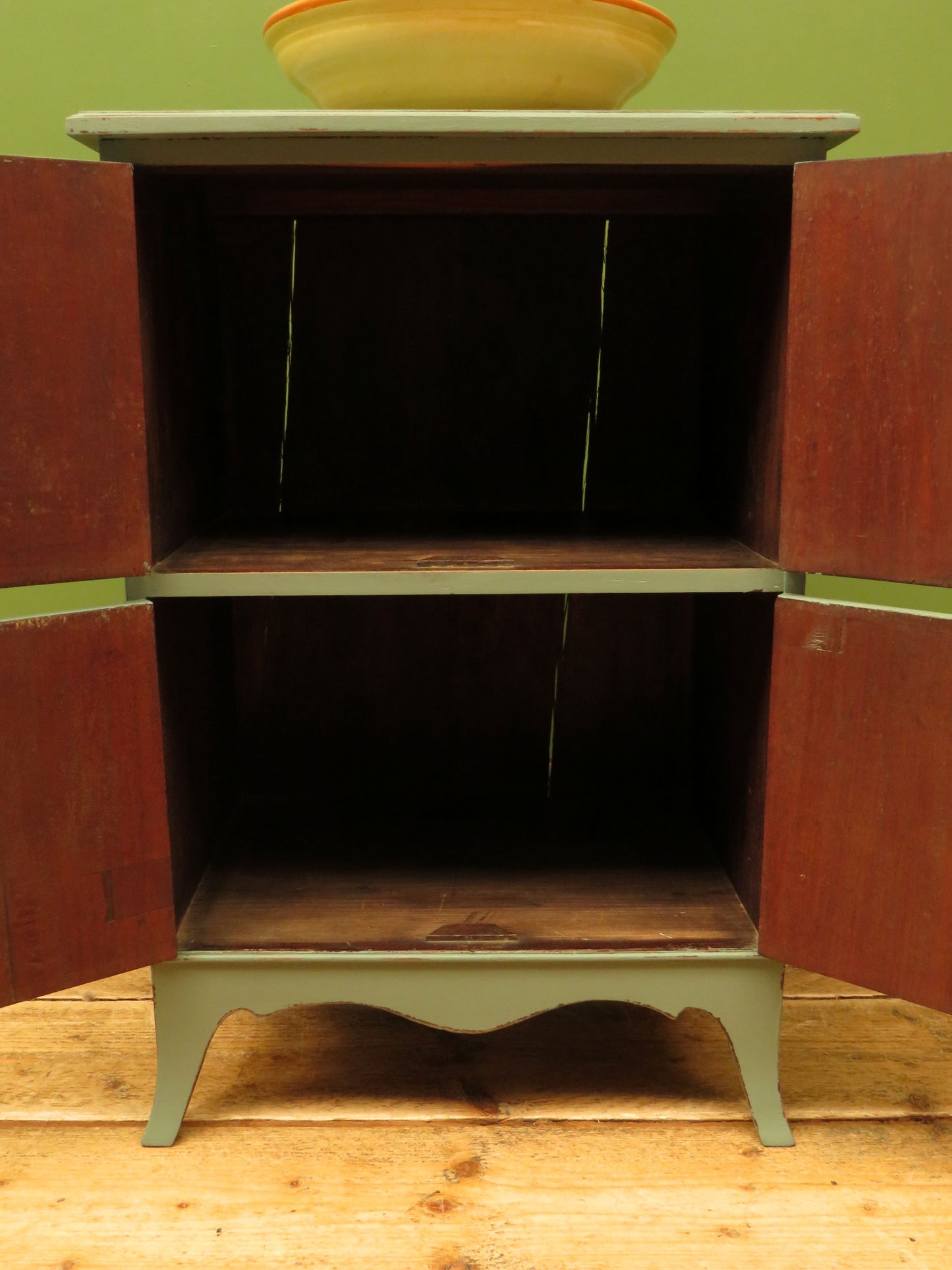 Small Green Painted Storage Cupboard with four doors