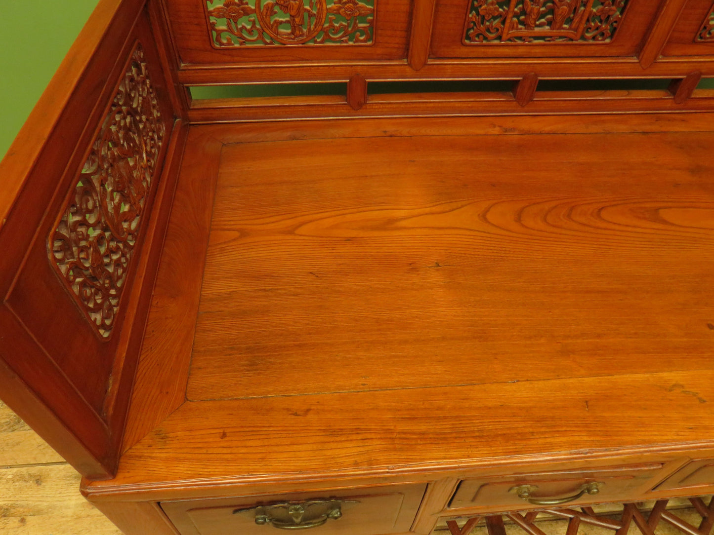 Chinese Elm Table with Ornate Carvings