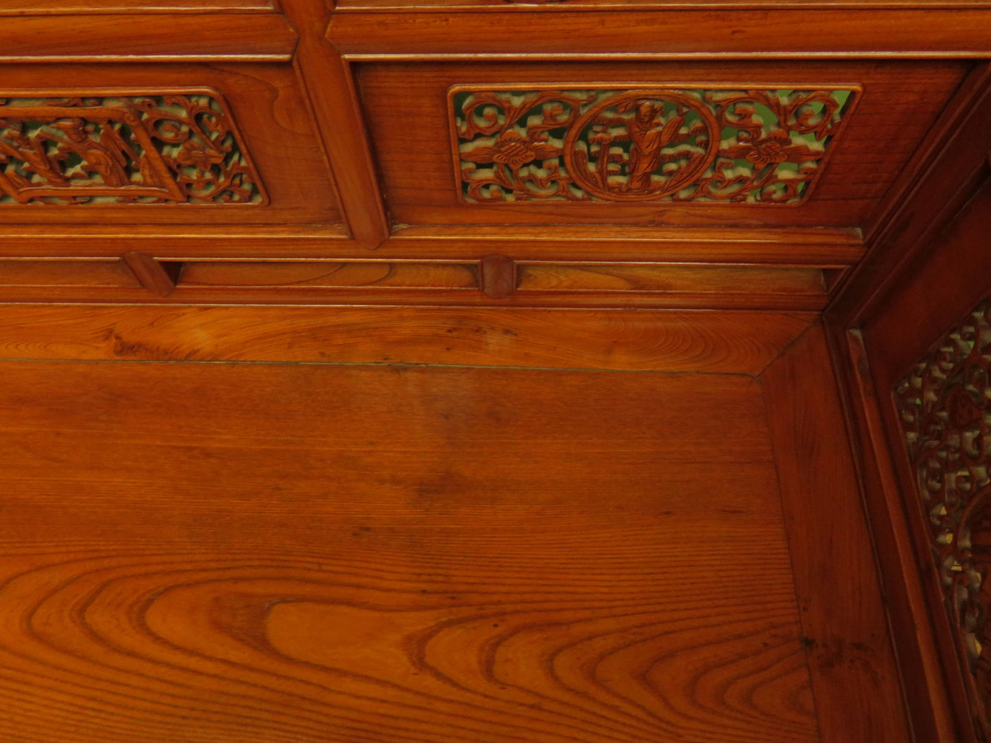 Chinese Elm Table with Ornate Carvings