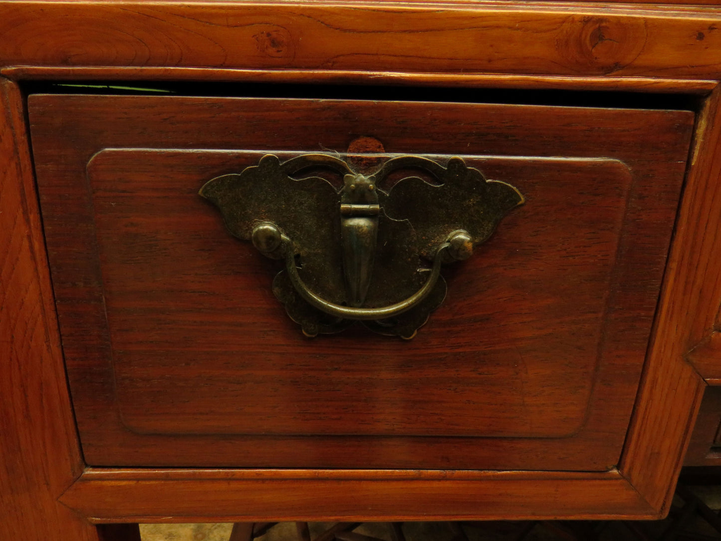 Chinese Elm Table with Ornate Carvings