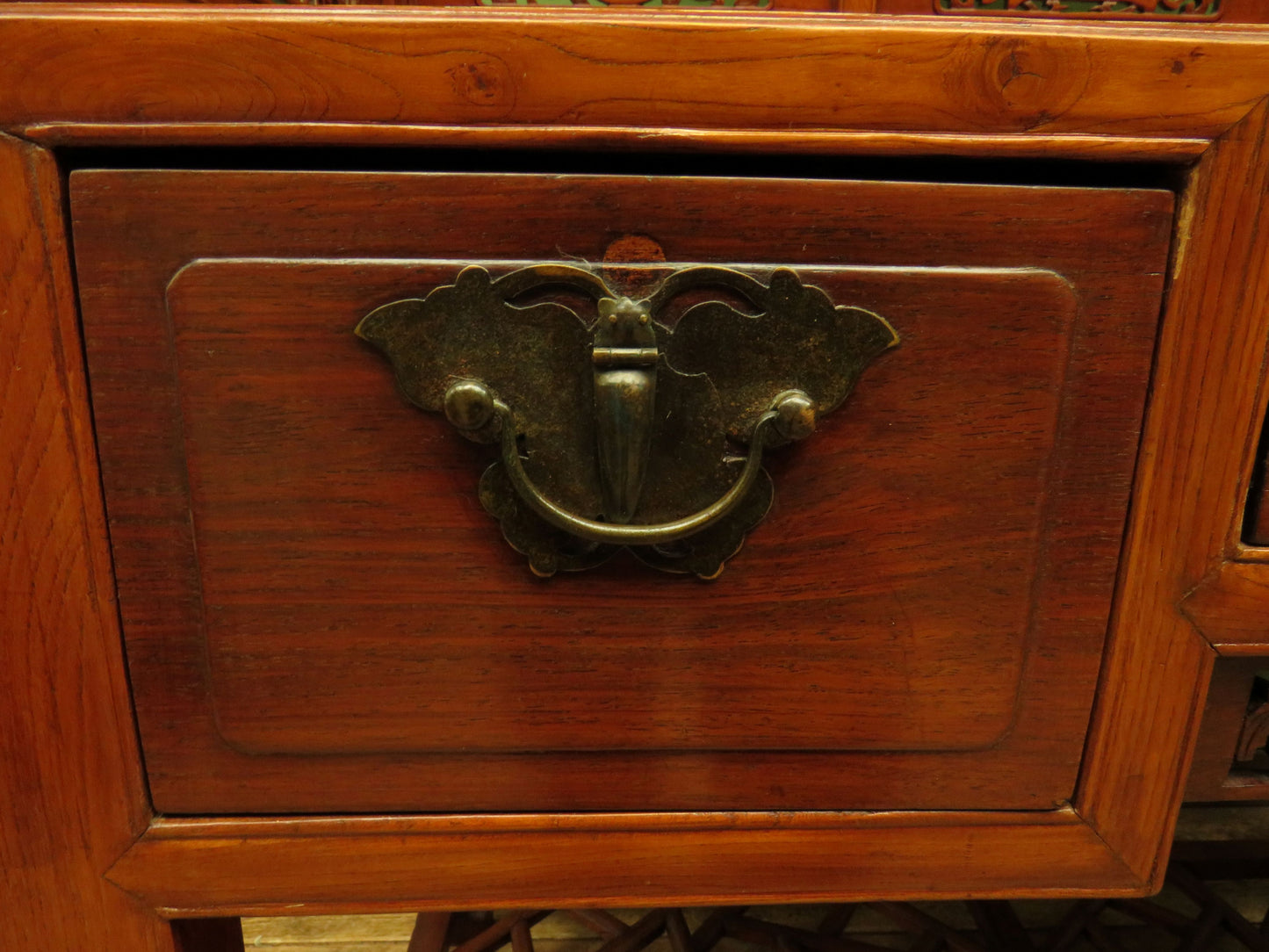 Chinese Elm Table with Ornate Carvings