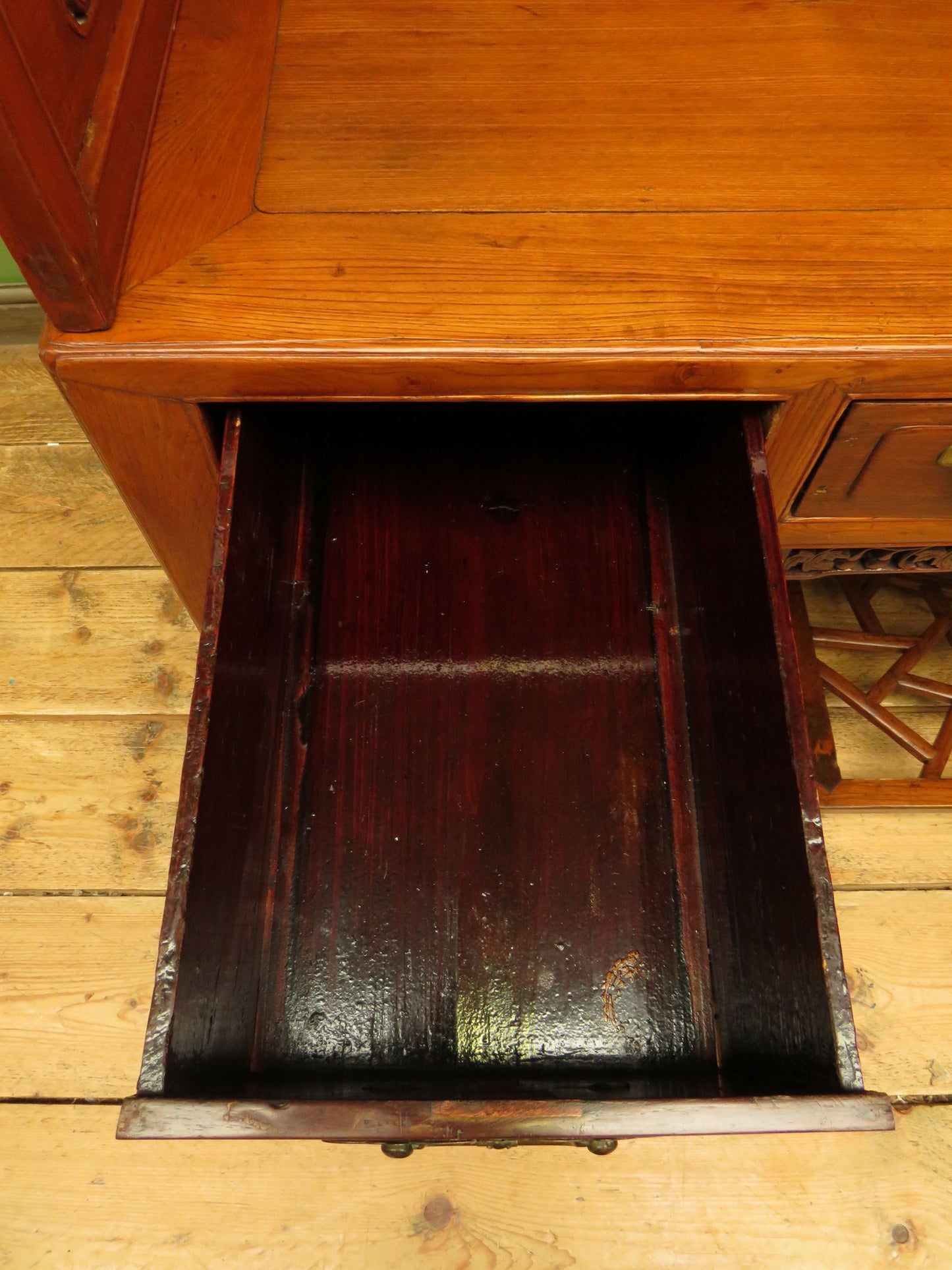 Chinese Elm Table with Ornate Carvings
