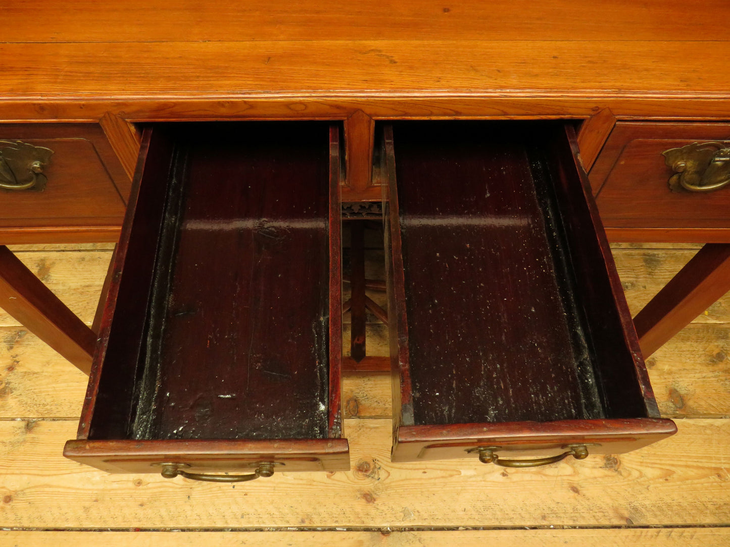 Chinese Elm Table with Ornate Carvings