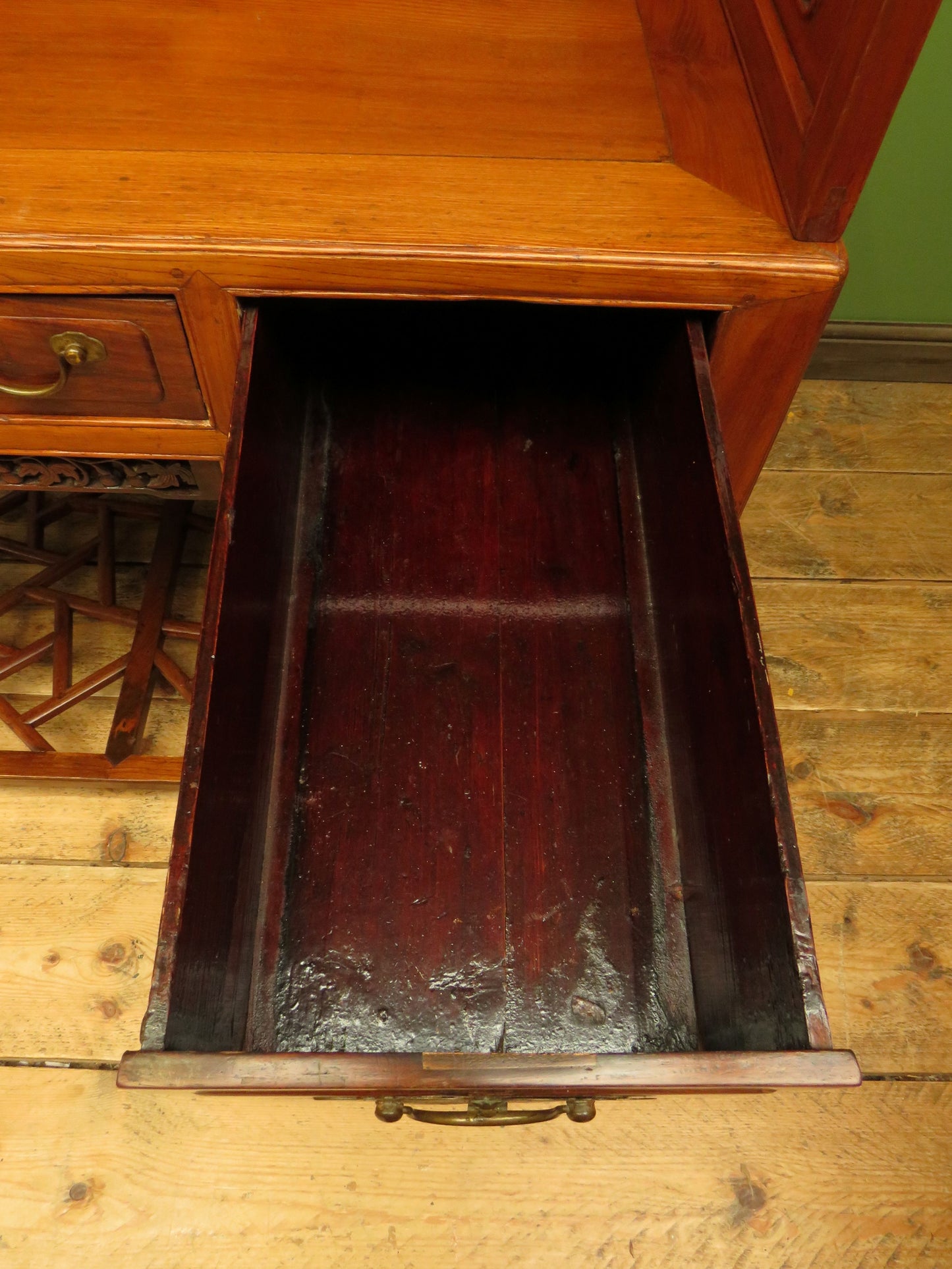 Chinese Elm Table with Ornate Carvings