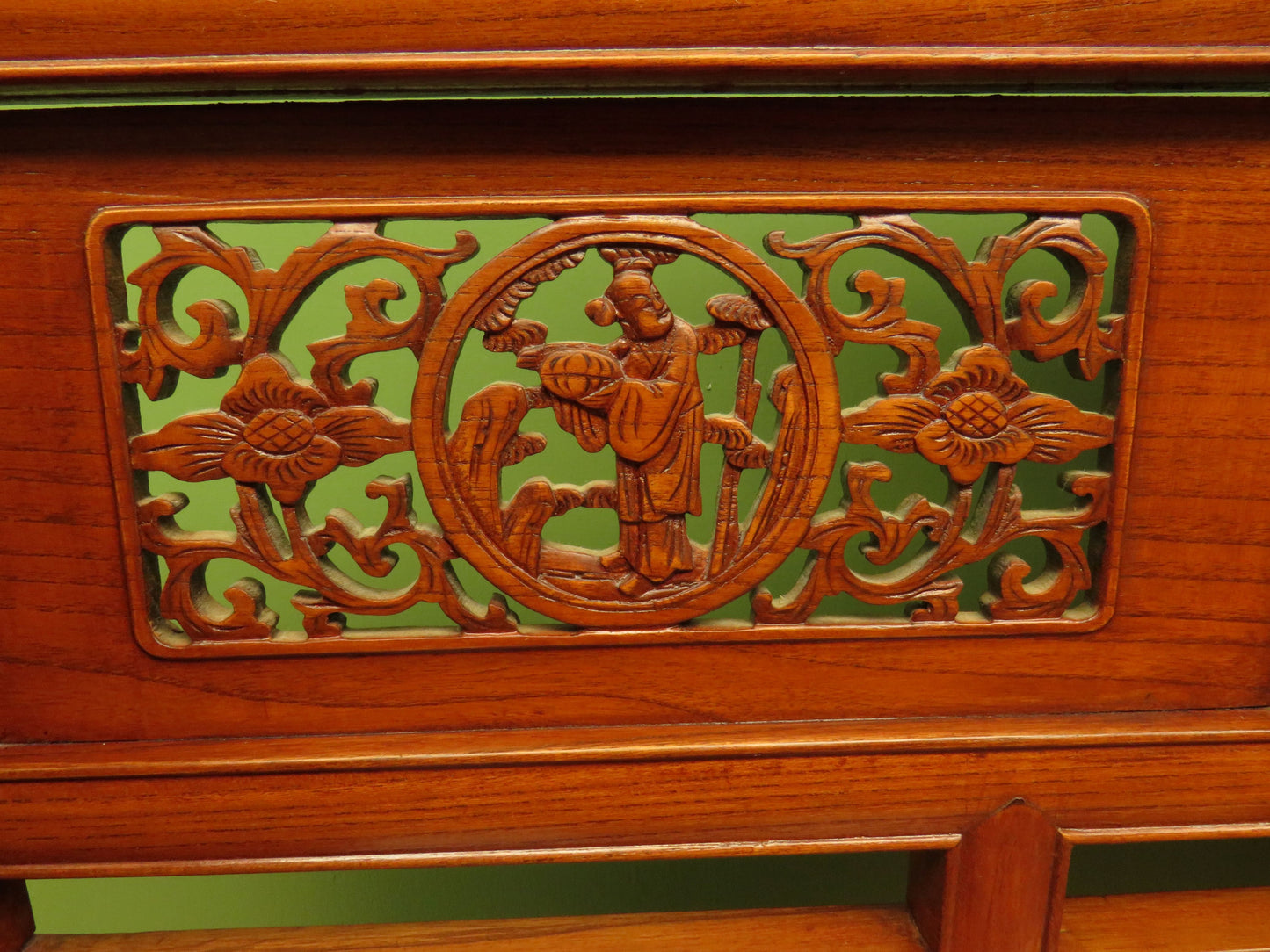 Chinese Elm Table with Ornate Carvings