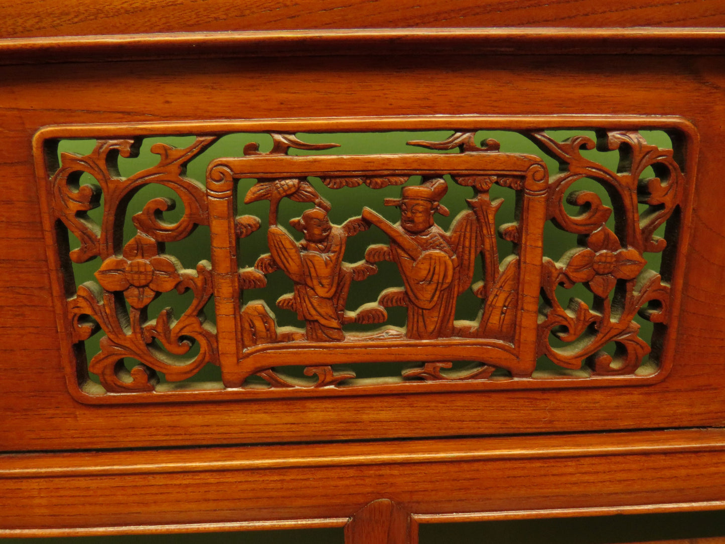 Chinese Elm Table with Ornate Carvings