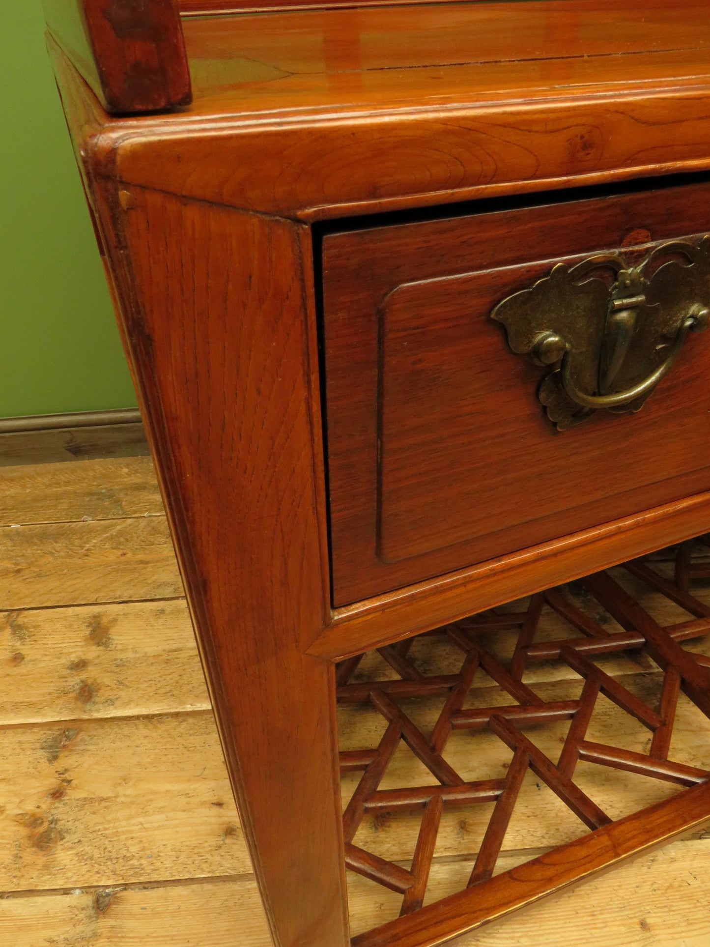 Chinese Elm Table with Ornate Carvings