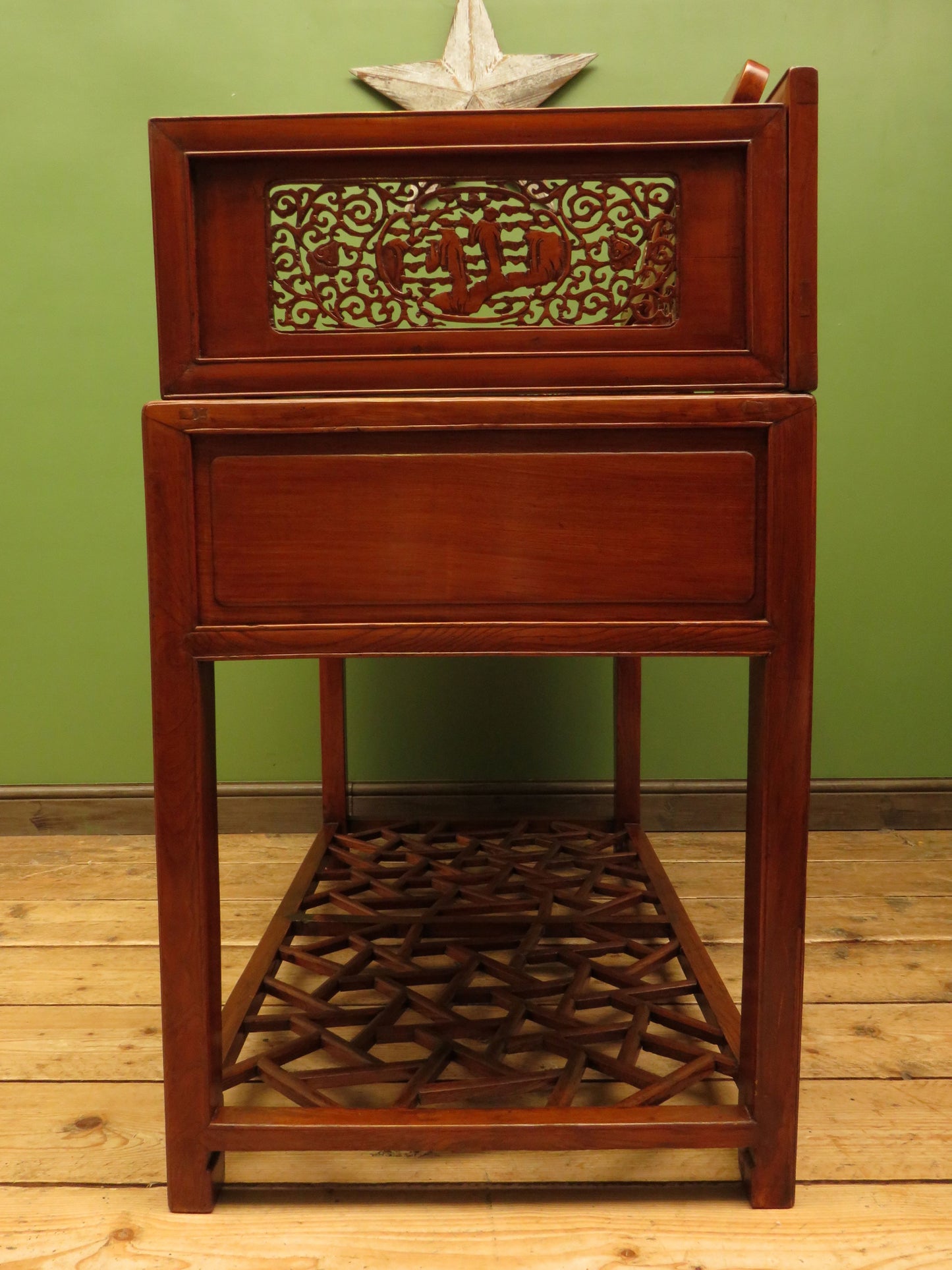 Chinese Elm Table with Ornate Carvings