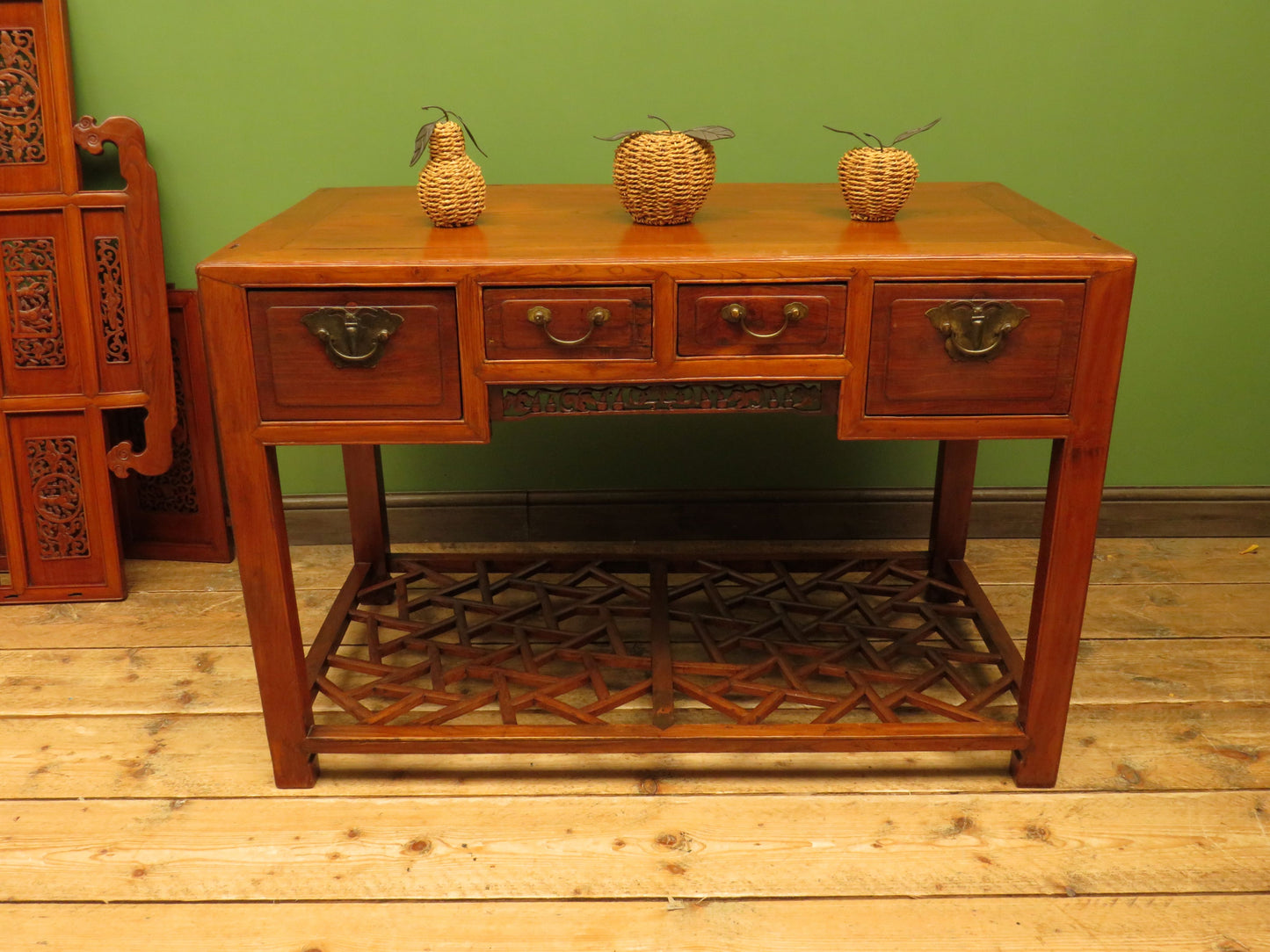 Chinese Elm Table with Ornate Carvings