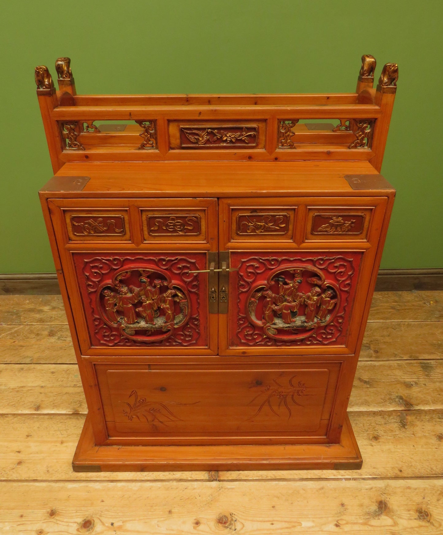 Chinese Wedding Dowry Cabinet with Ornate Carvings