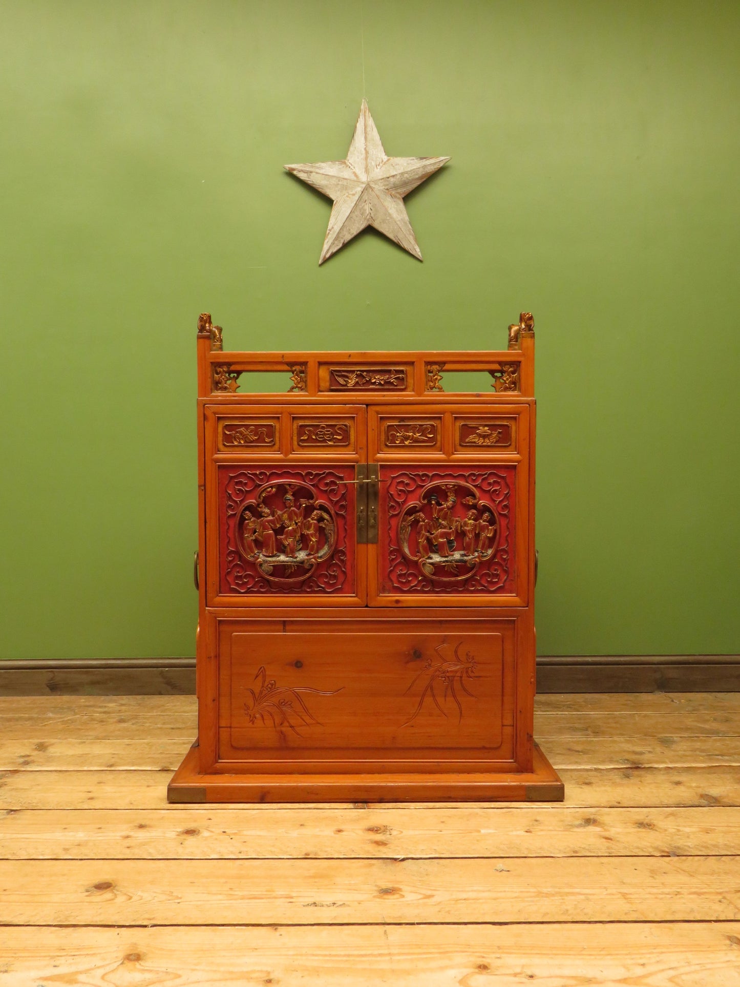 Chinese Wedding Dowry Cabinet with Ornate Carvings