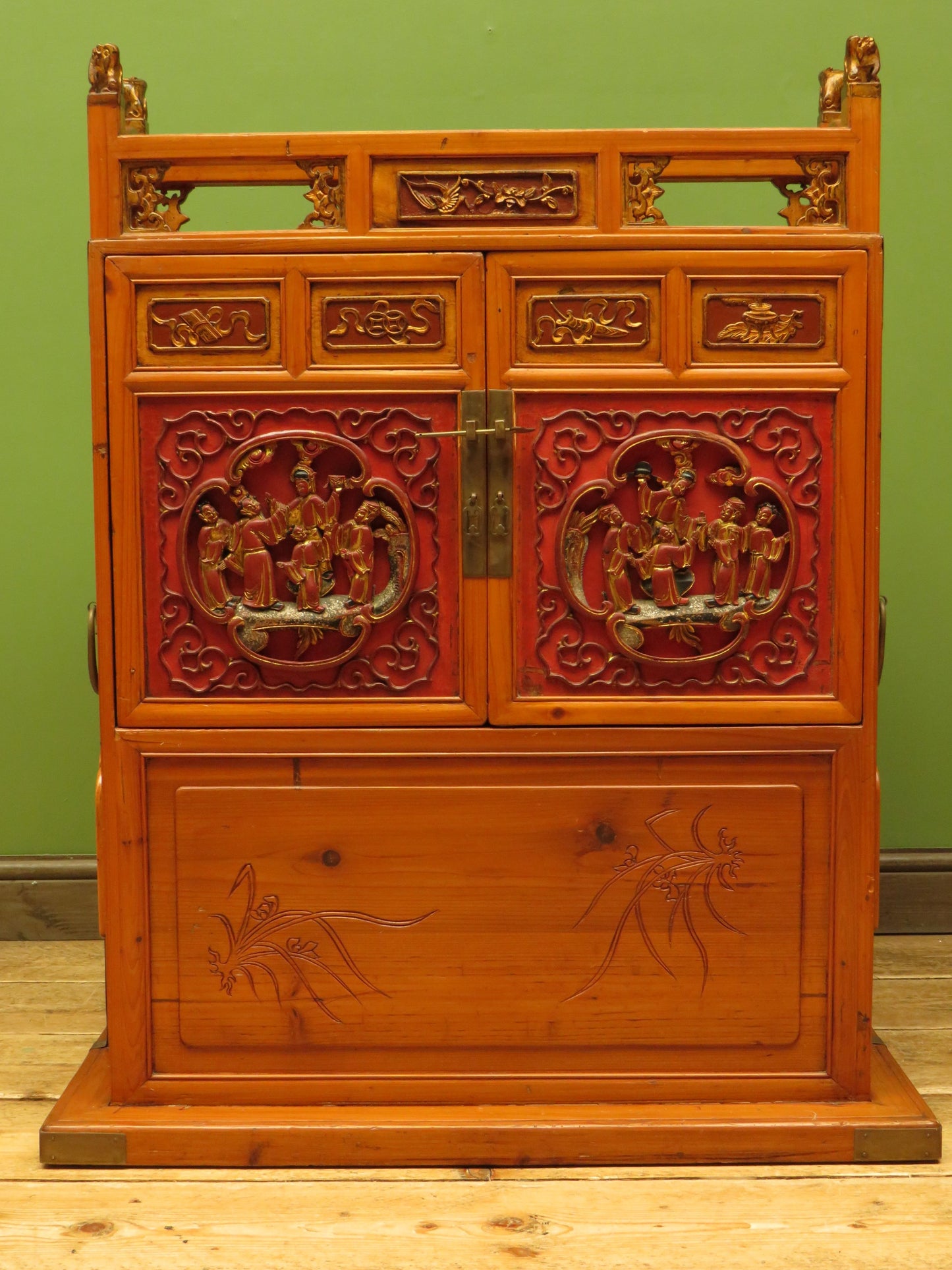 Chinese Wedding Dowry Cabinet with Ornate Carvings