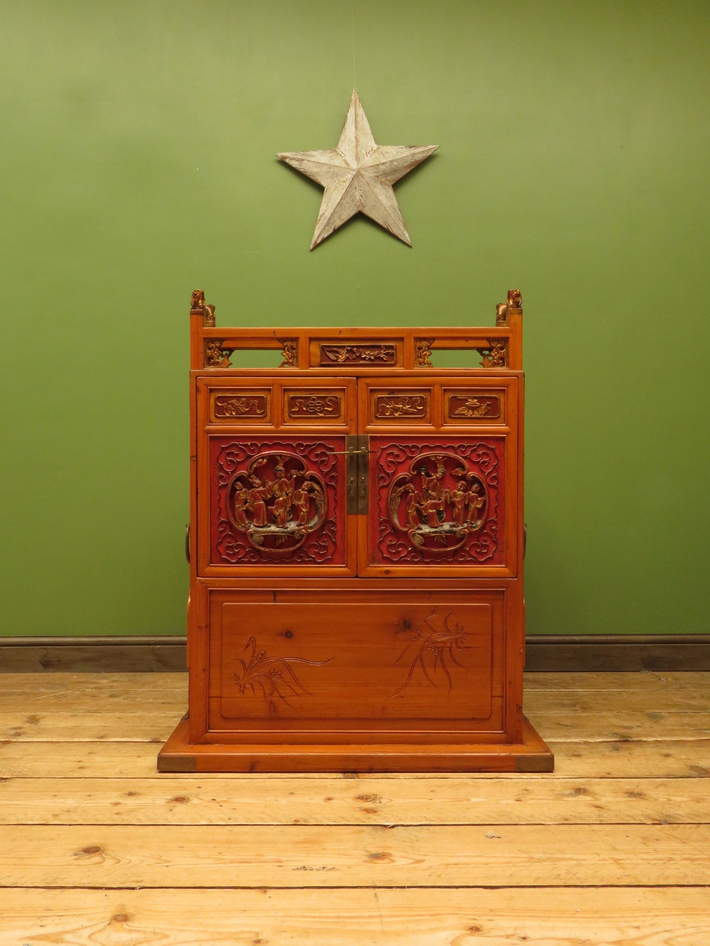 Chinese Wedding Dowry Cabinet with Ornate Carvings