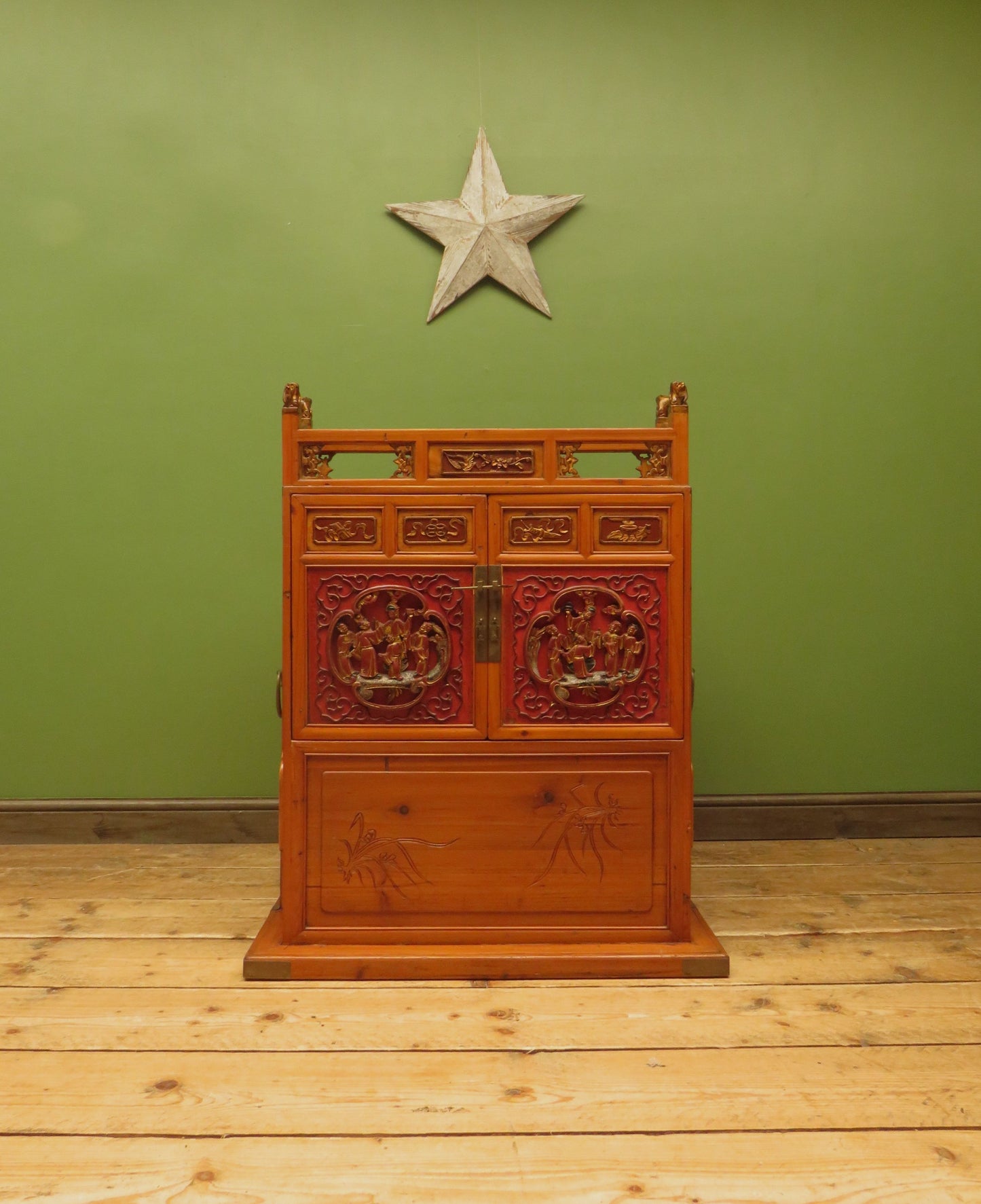 Chinese Wedding Dowry Cabinet with Ornate Carvings