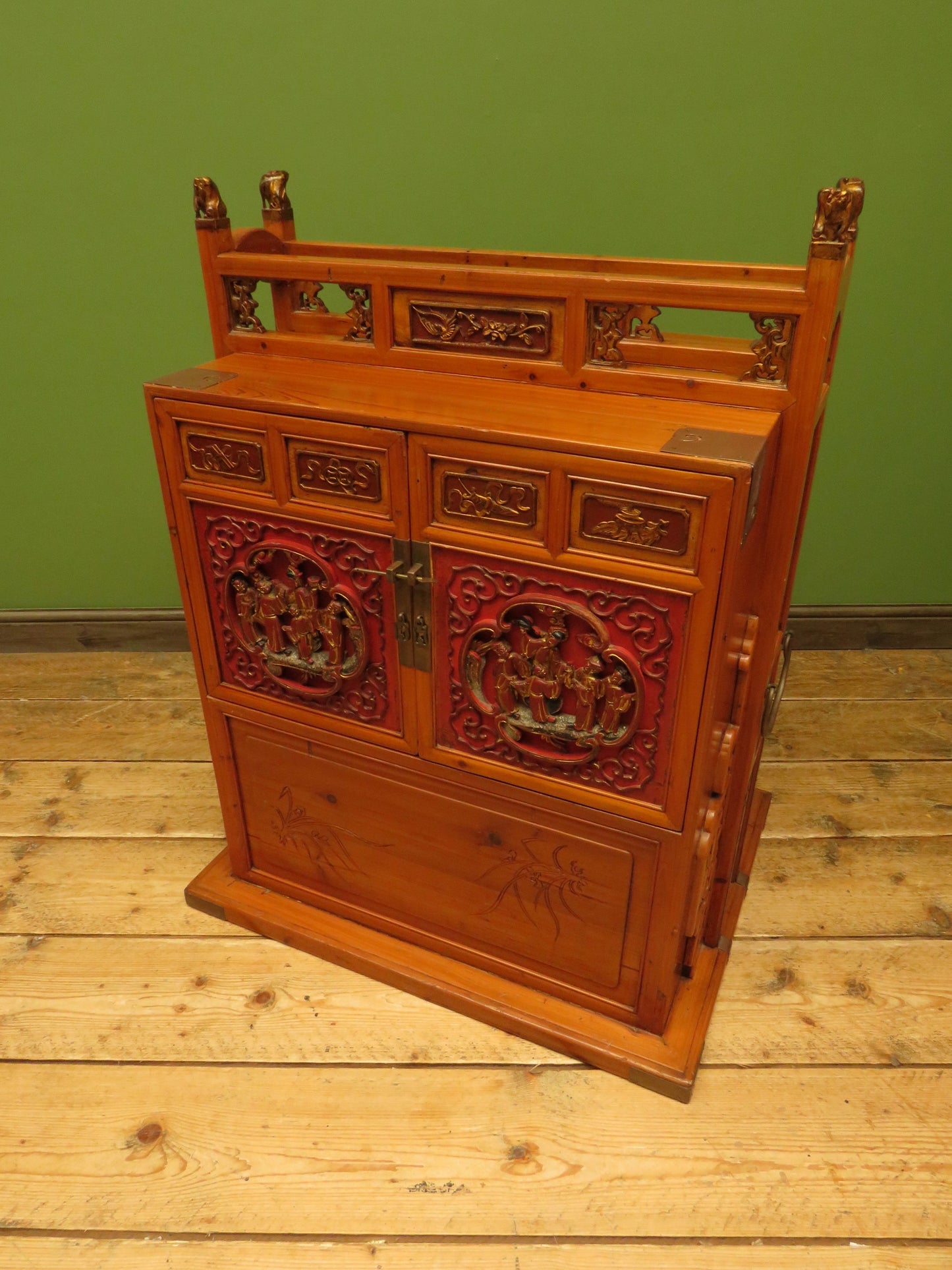 Chinese Wedding Dowry Cabinet with Ornate Carvings